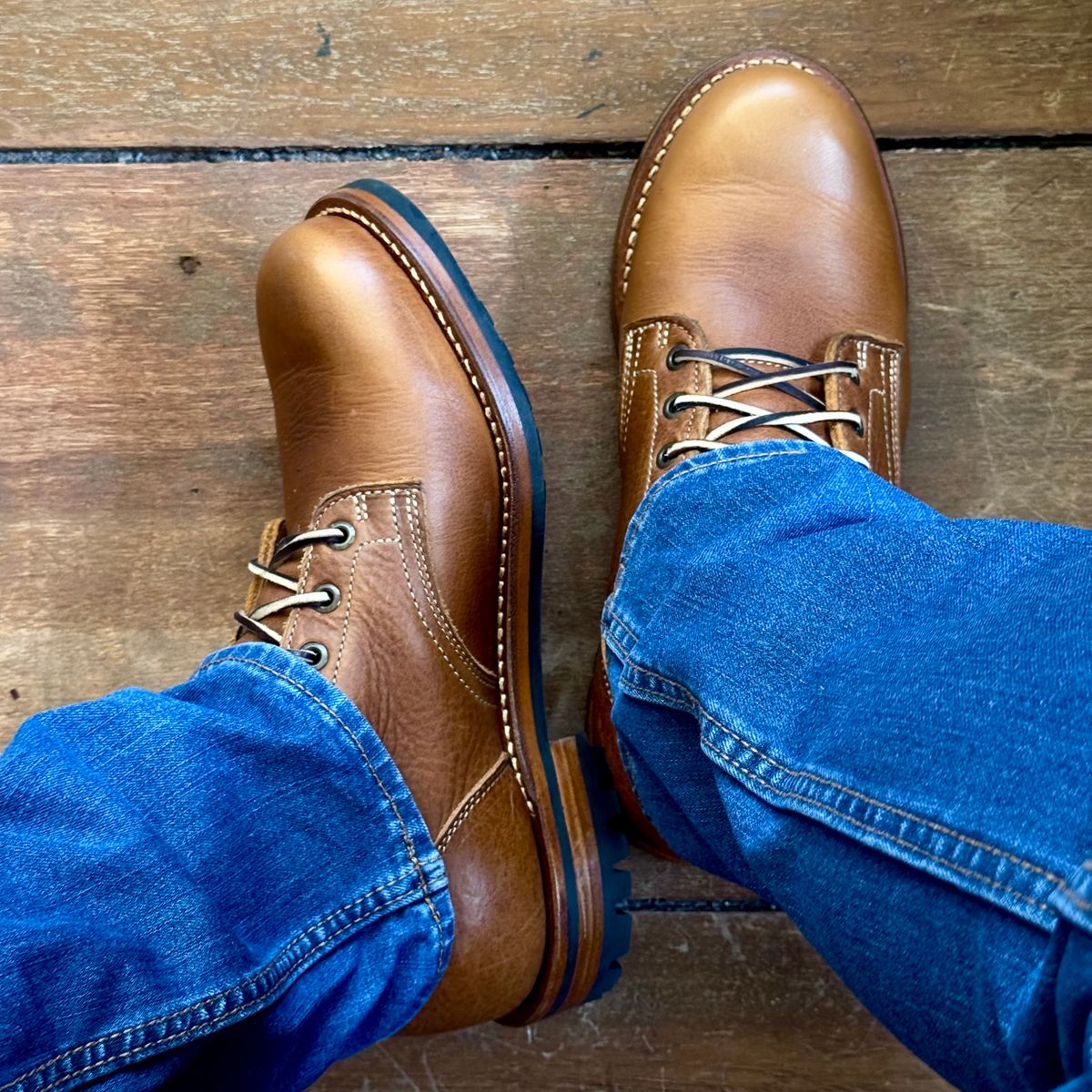 Photo by stinkypatina on April 16, 2026 of the Truman Plain Toe Boot in British Tan Grizzly.