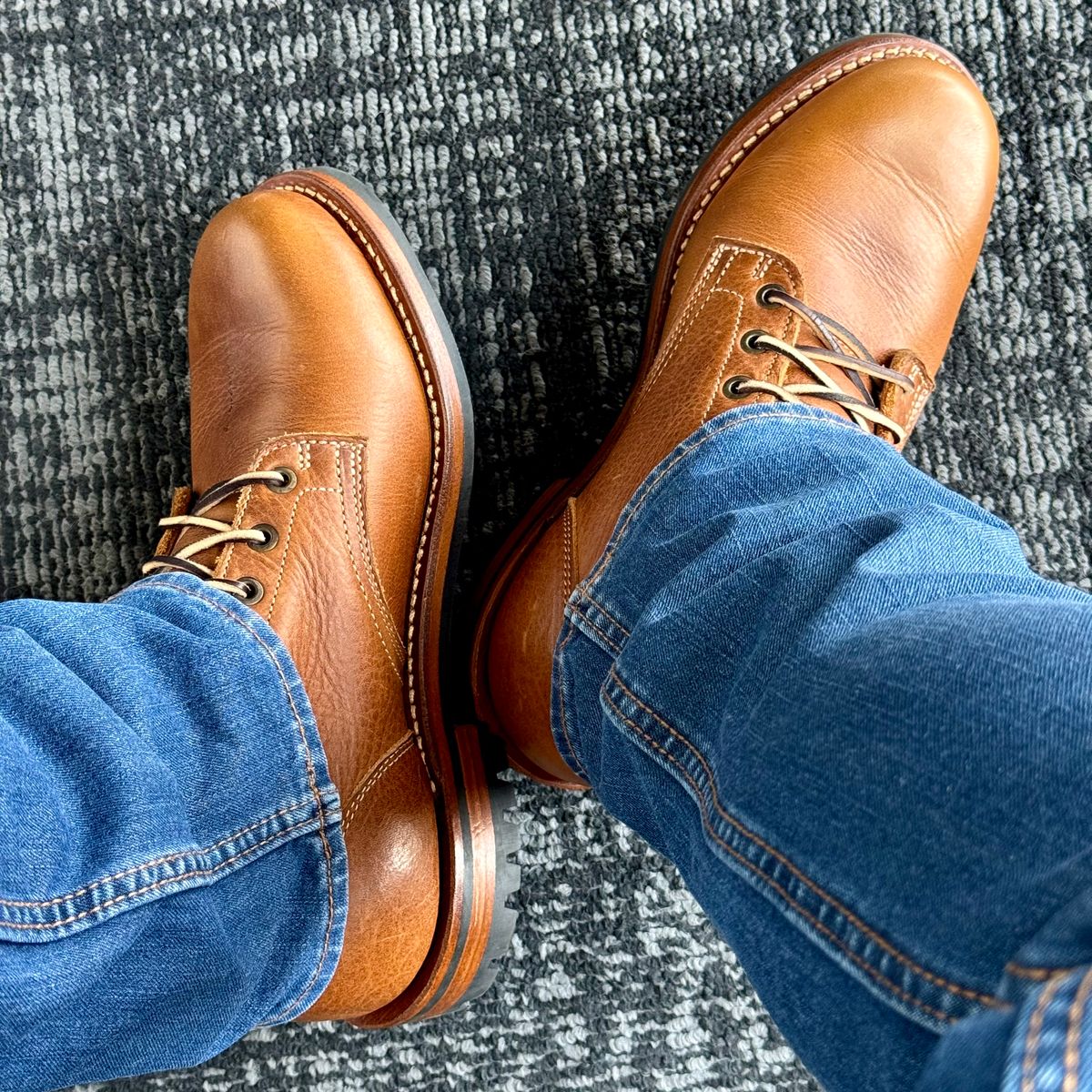Photo by stinkypatina on April 16, 2026 of the Truman Plain Toe Boot in British Tan Grizzly.