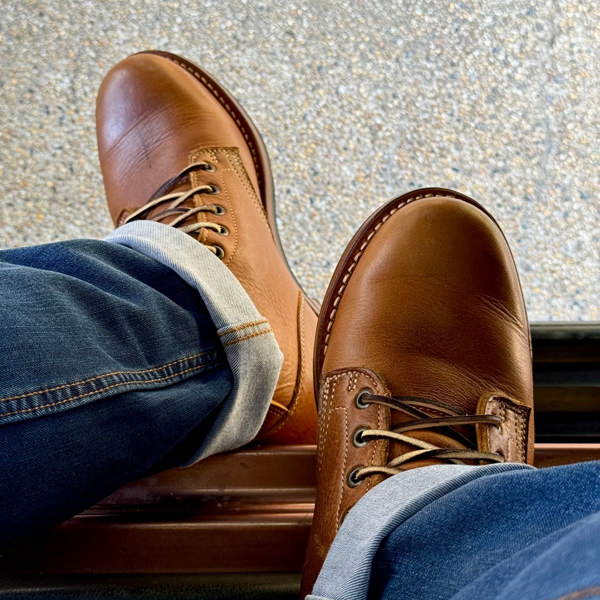 Photo by stinkypatina on April 16, 2026 of the Truman Plain Toe Boot in British Tan Grizzly.