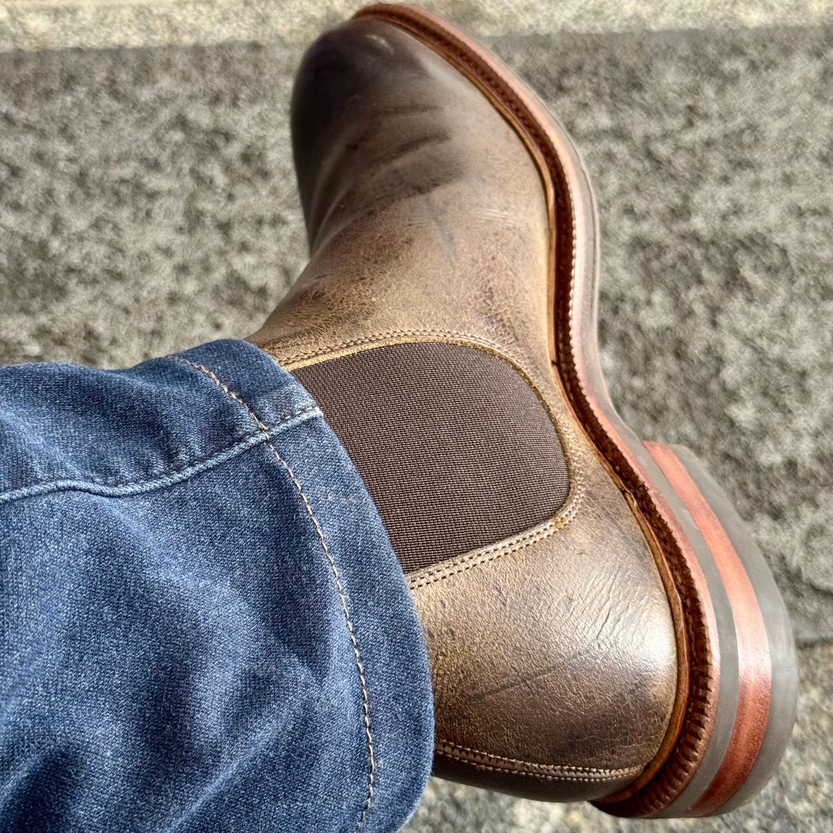 Photo by stinkypatina on July 30, 2025 of the Meermin Chelsea Boot in C.F. Stead Caper Green Waxy Kudu.