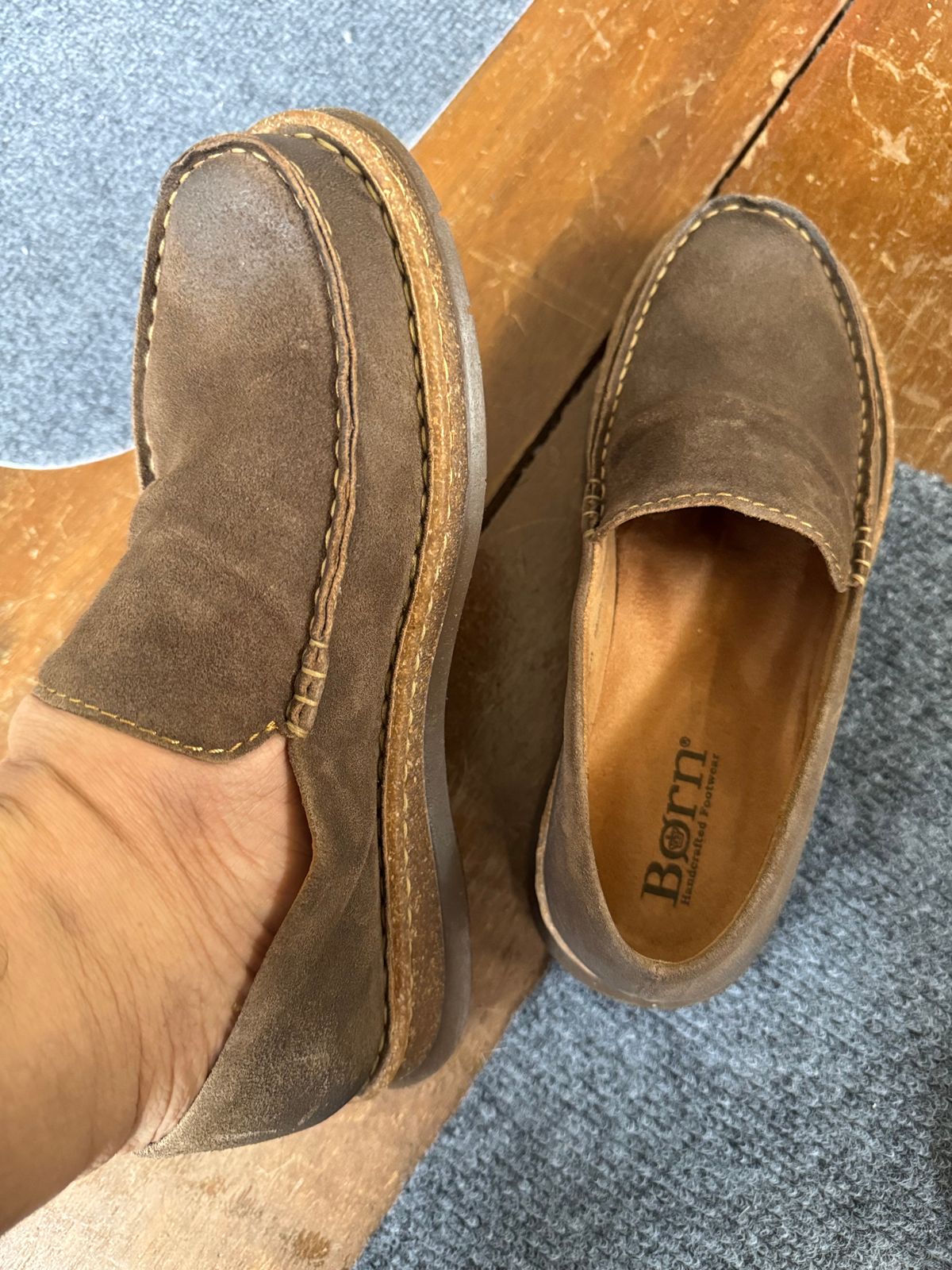 Photo by stinkypatina on March 27, 2025 of the Born Baylor Distressed Loafers in Suede.
