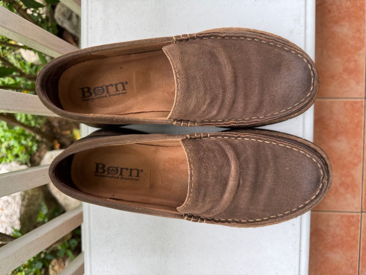 Photo by stinkypatina on July 12, 2025 of the Born Baylor Distressed Loafers in Suede.
