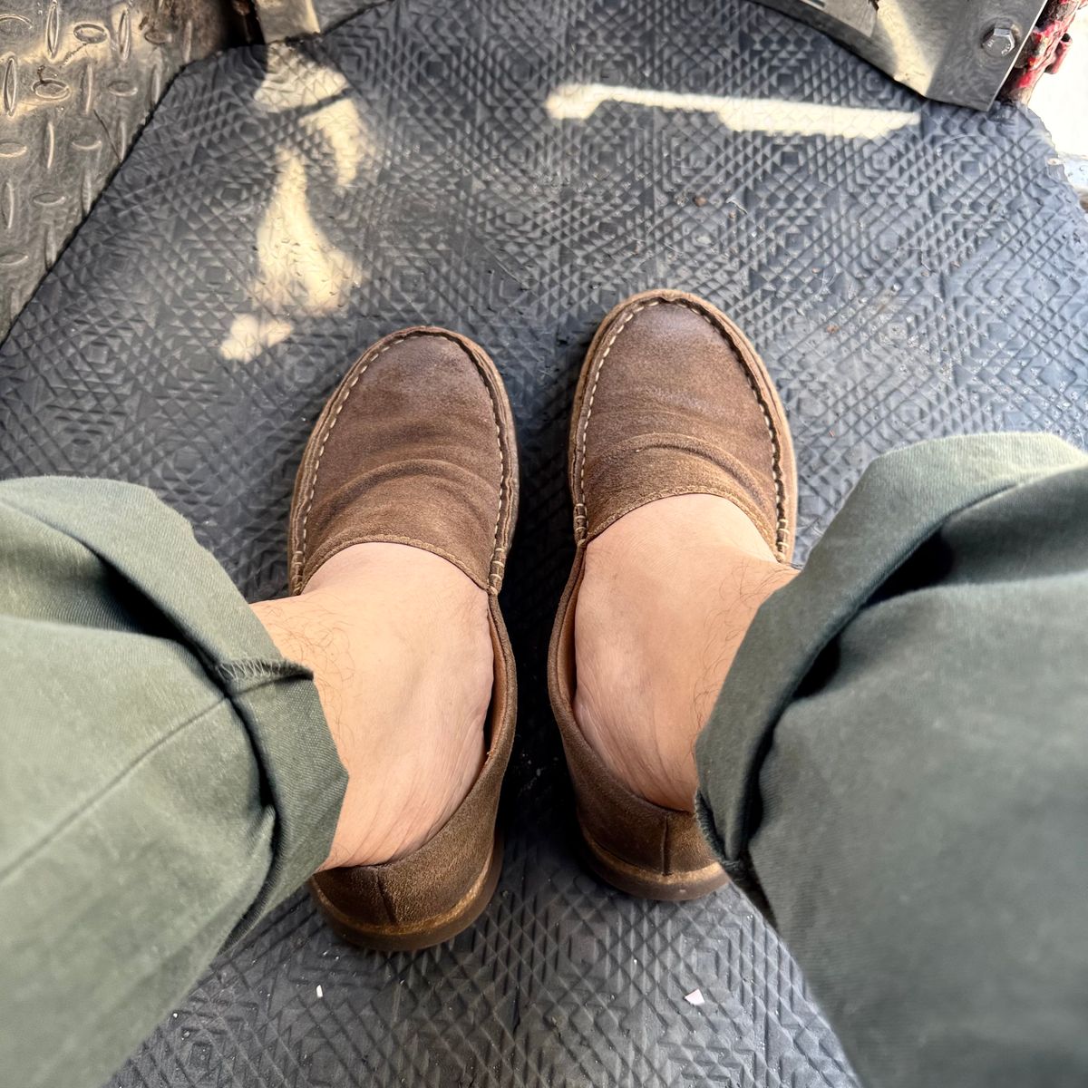 Photo by stinkypatina on August 30, 2025 of the Born Baylor Distressed Loafers in Suede.