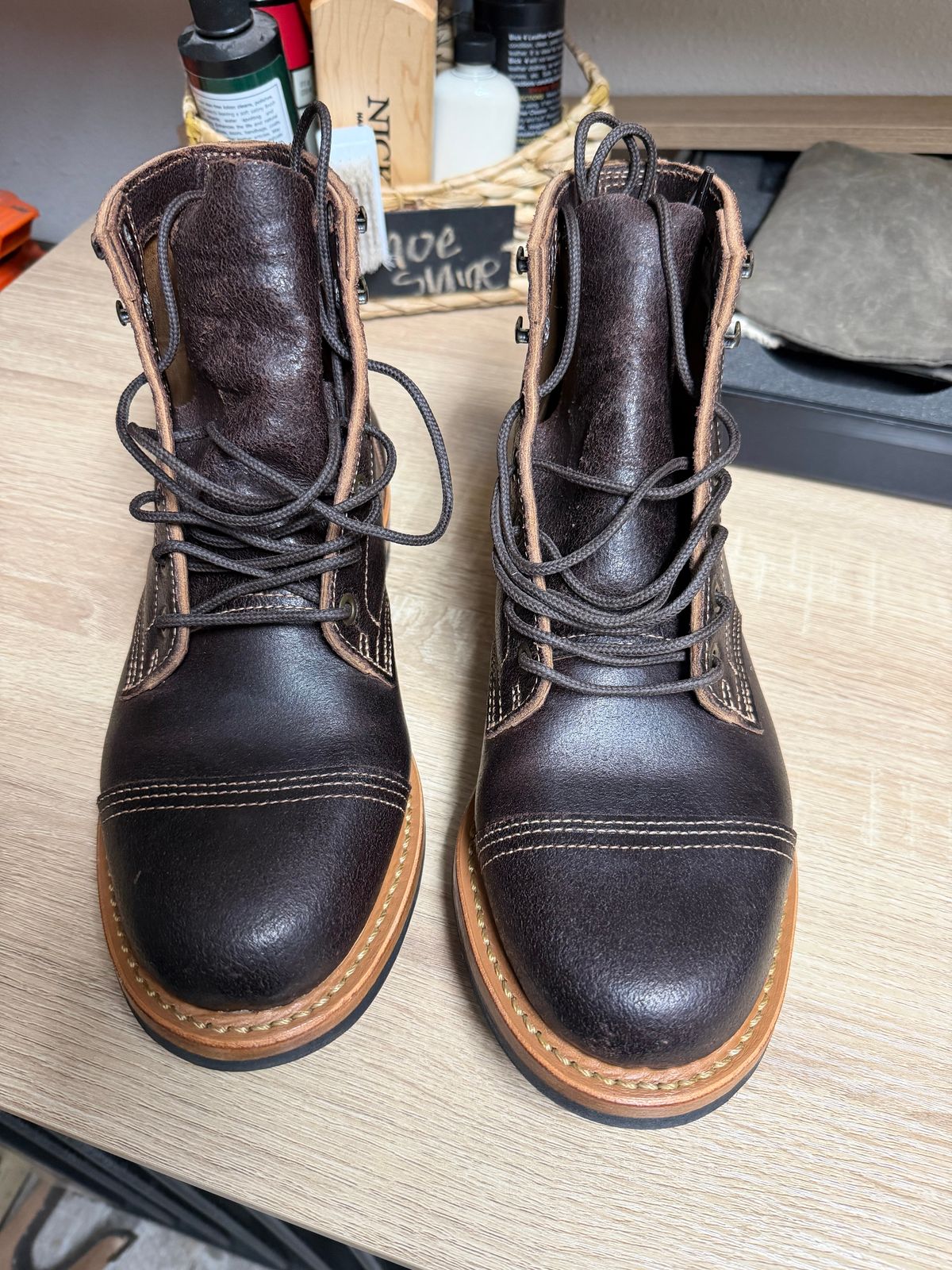 Photo by Txtireguy on July 4, 2026 of the Truman Cap Toe Boot in Seidel Chocolate Oil Tan Roughout.