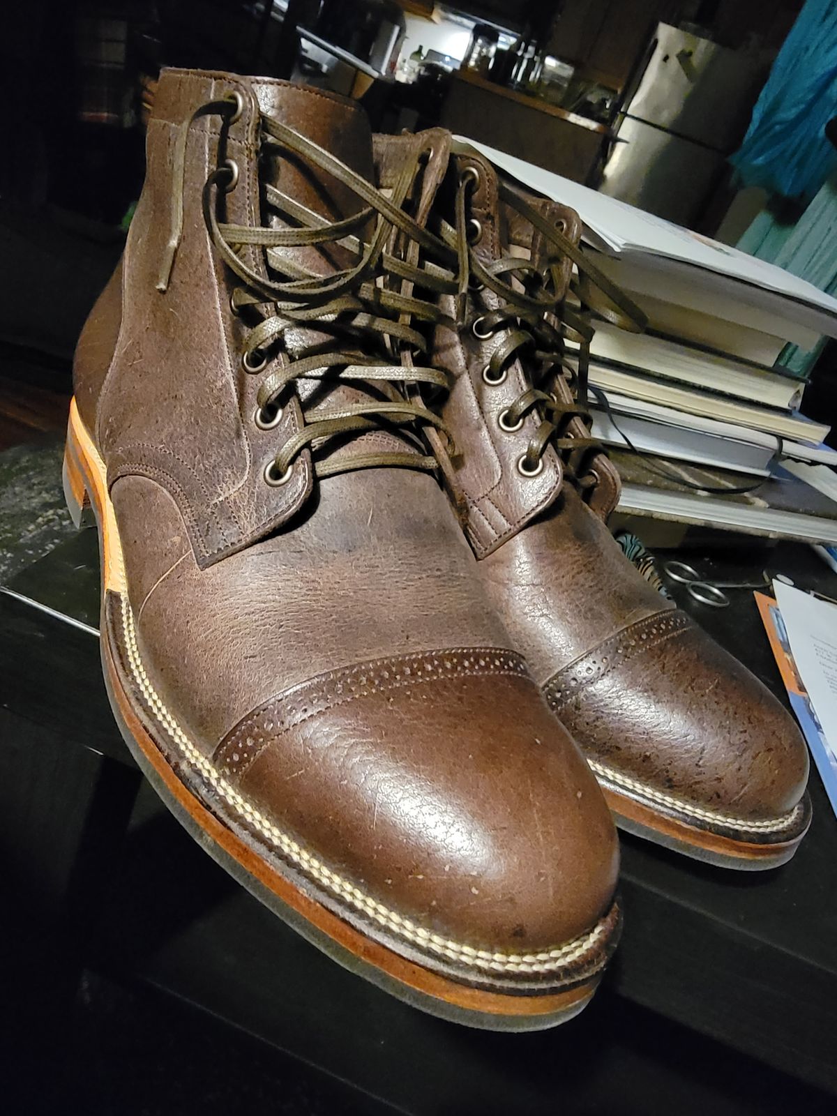 Photo by Griswald_Chillingsworth on November 30, 2022 of the Viberg Service Boot in Cf Stead Hummus Veg Veldt.