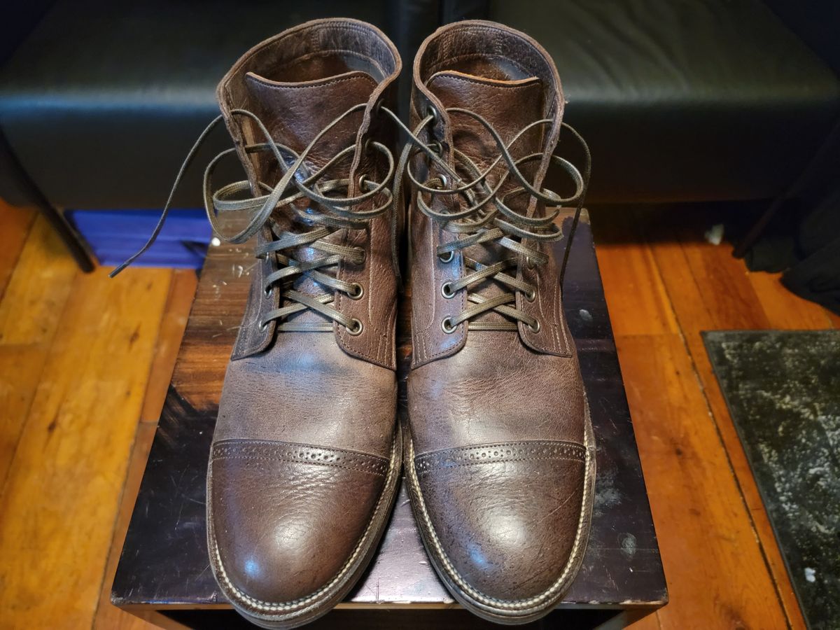 Photo by Griswald_Chillingsworth on December 1, 2022 of the Viberg Service Boot in Cf Stead Hummus Veg Veldt.