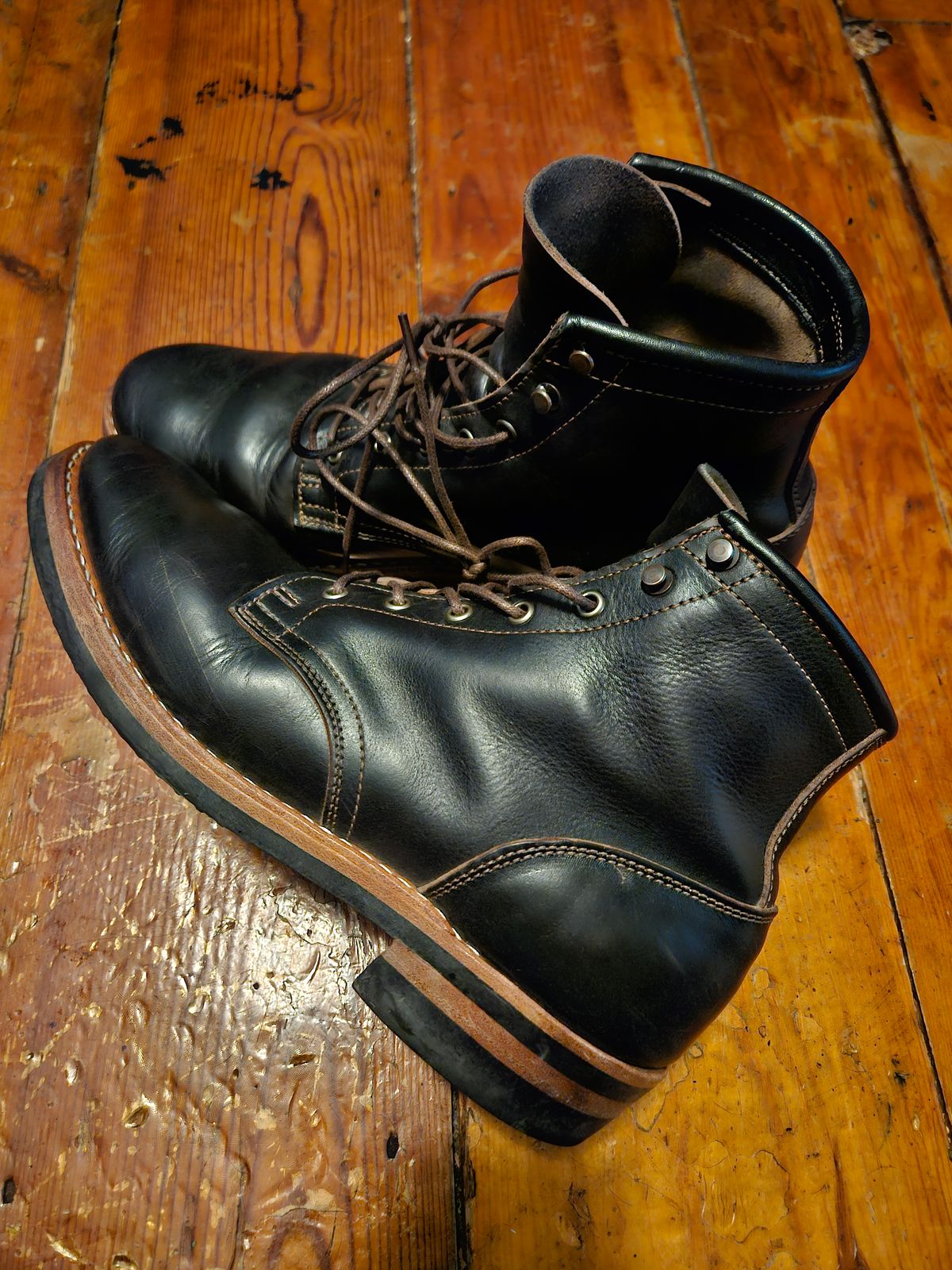 Photo by justinmcgustin on June 12, 2023 of the Truman Plain Toe Boot in Black Teacore.