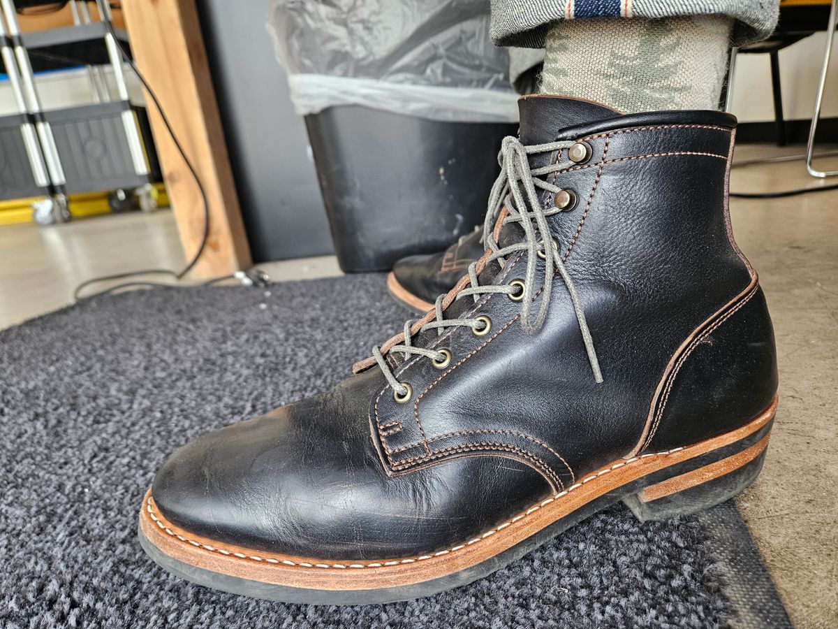 Photo by justinmcgustin on May 19, 2023 of the Truman Plain Toe Boot in Black Teacore.