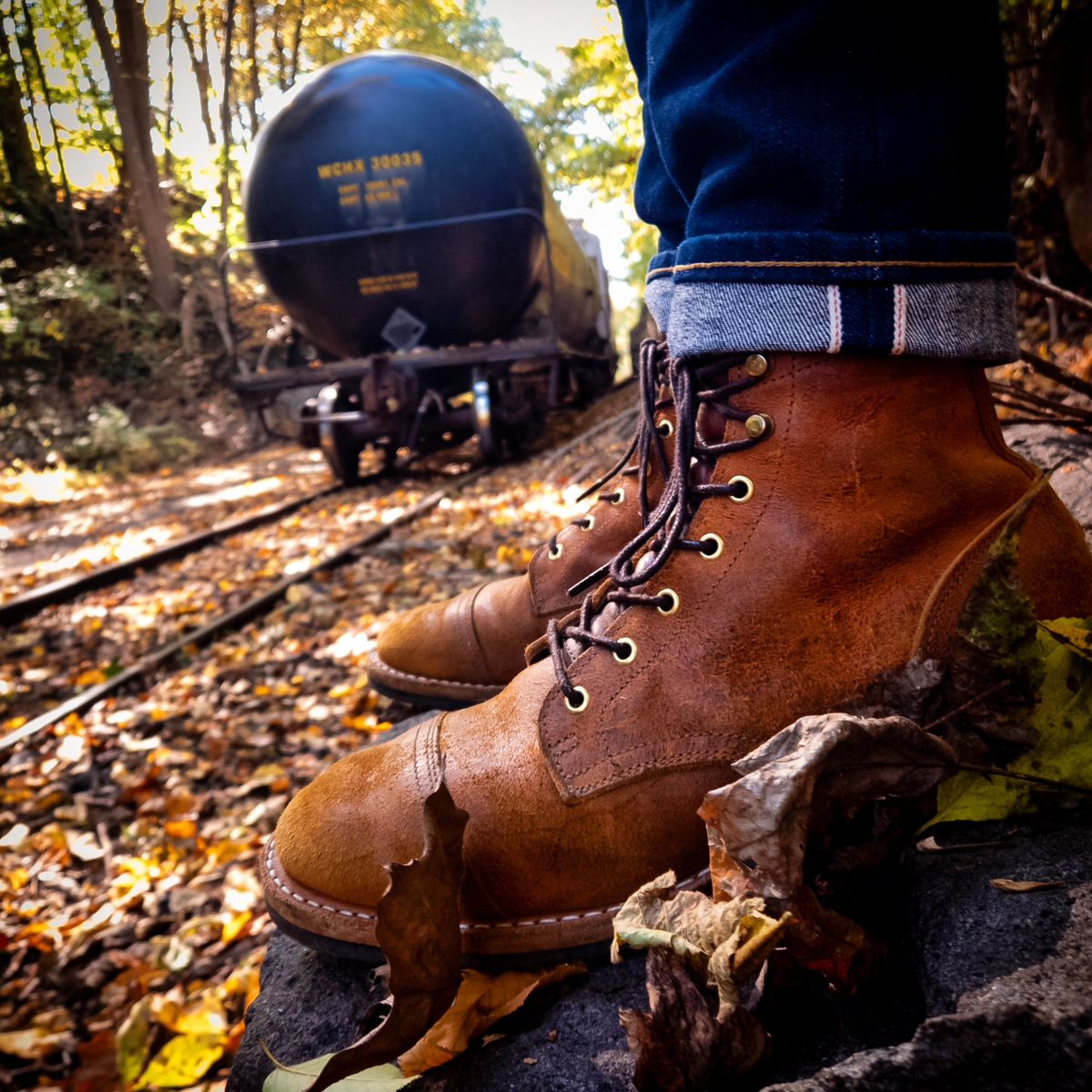 Photo by justinmcgustin on October 10, 2024 of the Truman Cap Toe Boot in C.F. Stead Coach Rambler.