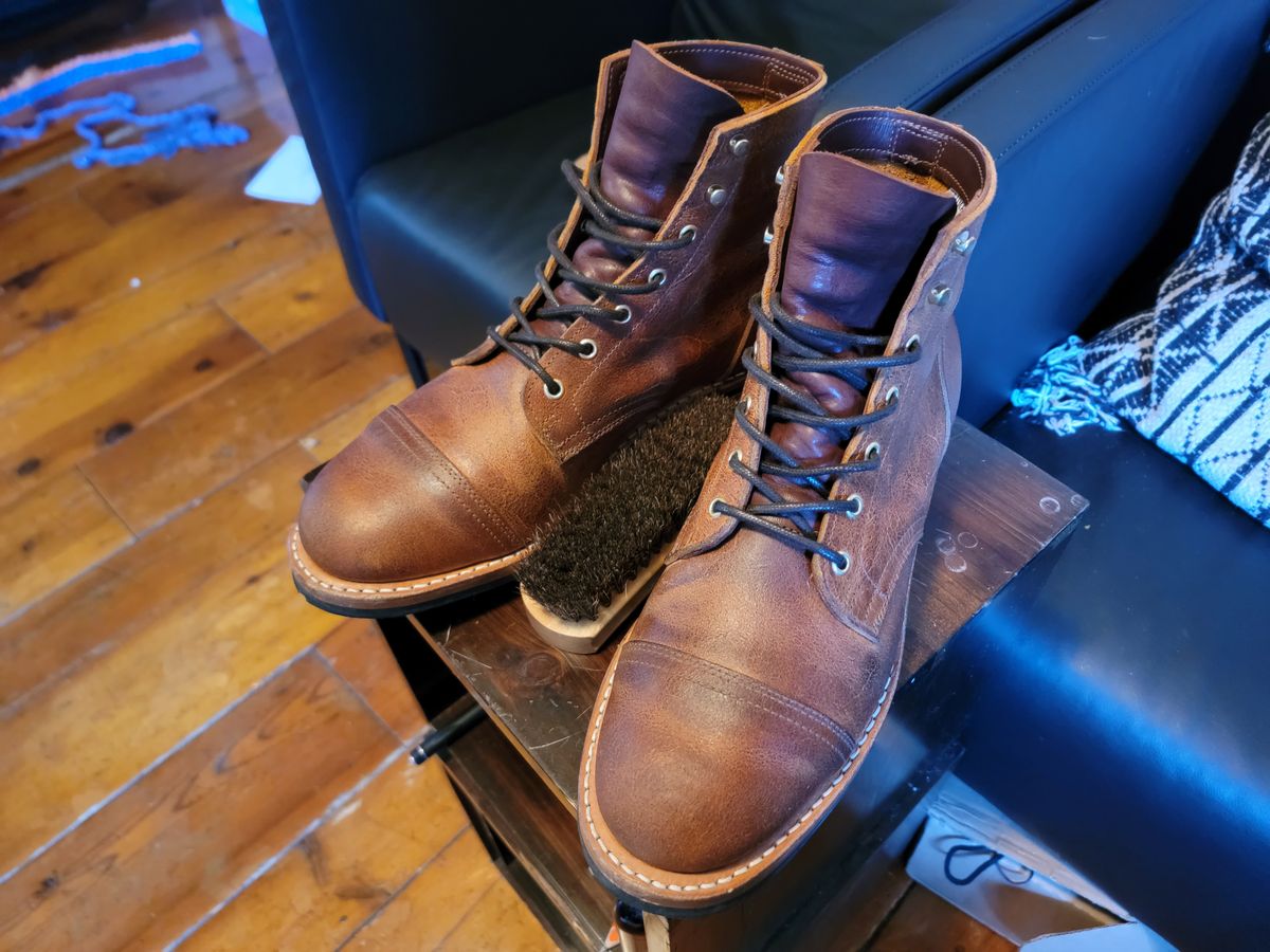 Photo by justinmcgustin on October 7, 2022 of the Truman Cap Toe Boot in C.F. Stead Coach Rambler.
