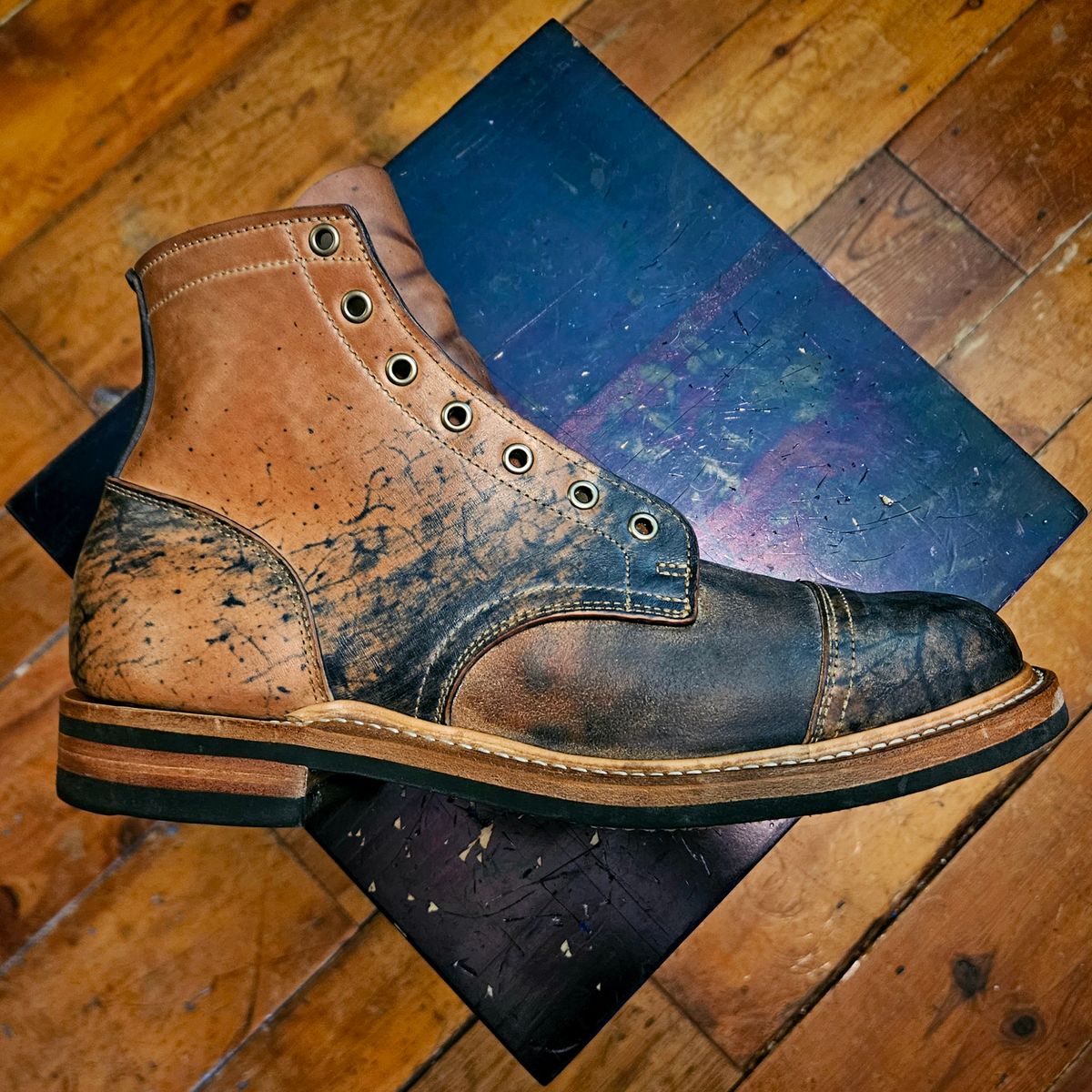 Photo by justinmcgustin on May 13, 2023 of the Truman Cap Toe Boot in Guidi Navy Reverse Horsebutt.