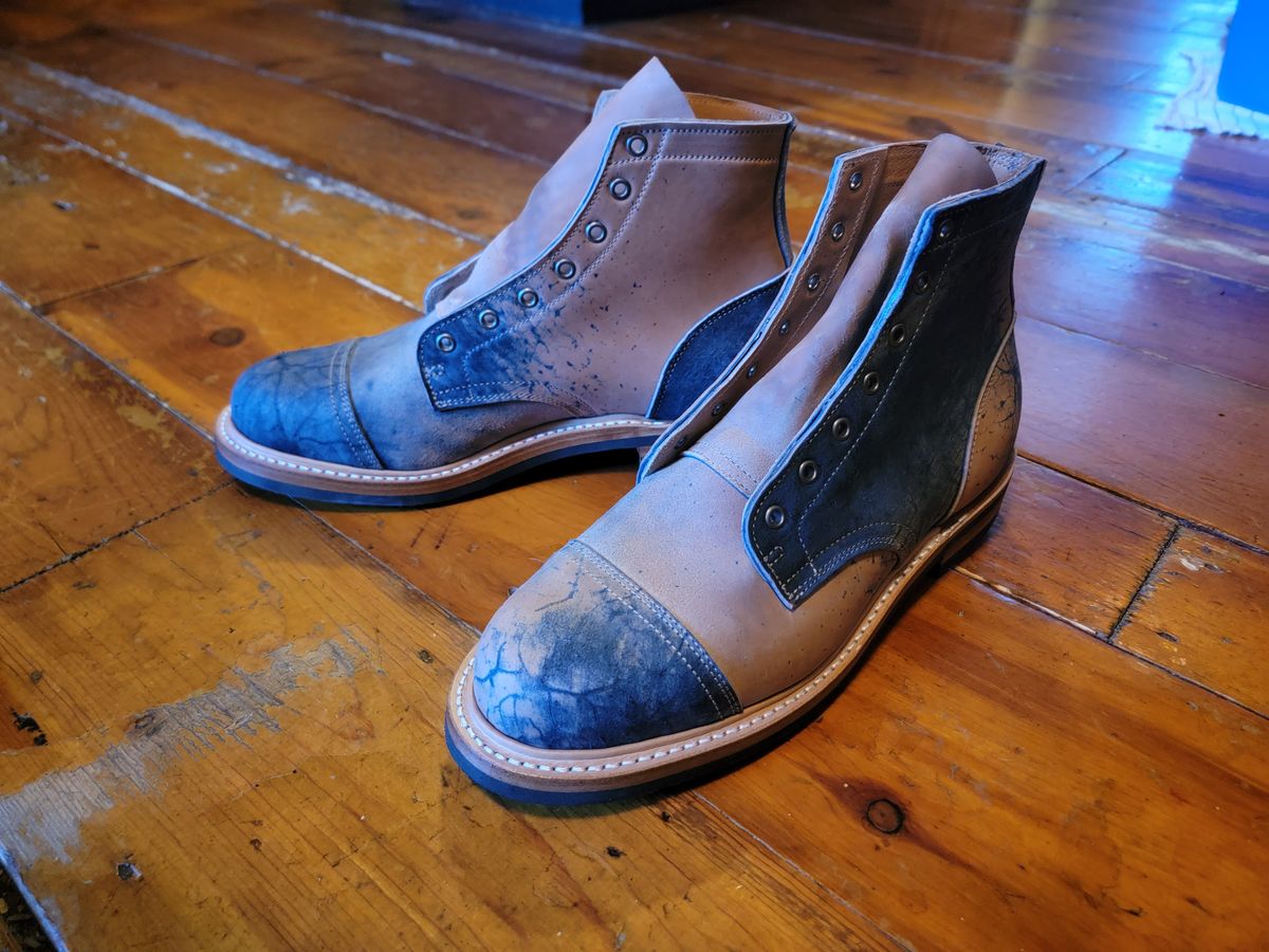 Photo by justinmcgustin on December 21, 2022 of the Truman Cap Toe Boot in Guidi Navy Reverse Horsebutt.