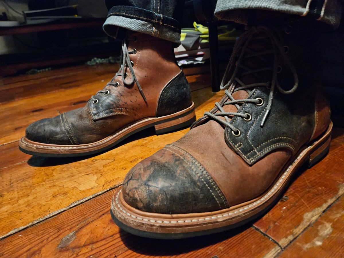 Photo by justinmcgustin on November 2, 2023 of the Truman Cap Toe Boot in Guidi Navy Reverse Horsebutt.