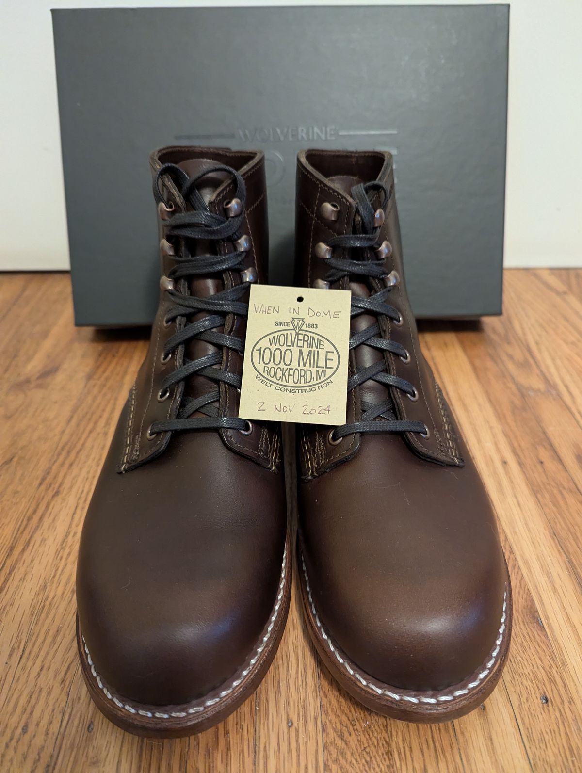 Photo by phil on November 5, 2024 of the Wolverine 1000 Mile Plain-Toe Boot in Horween Carolina Brown Chromexcel.