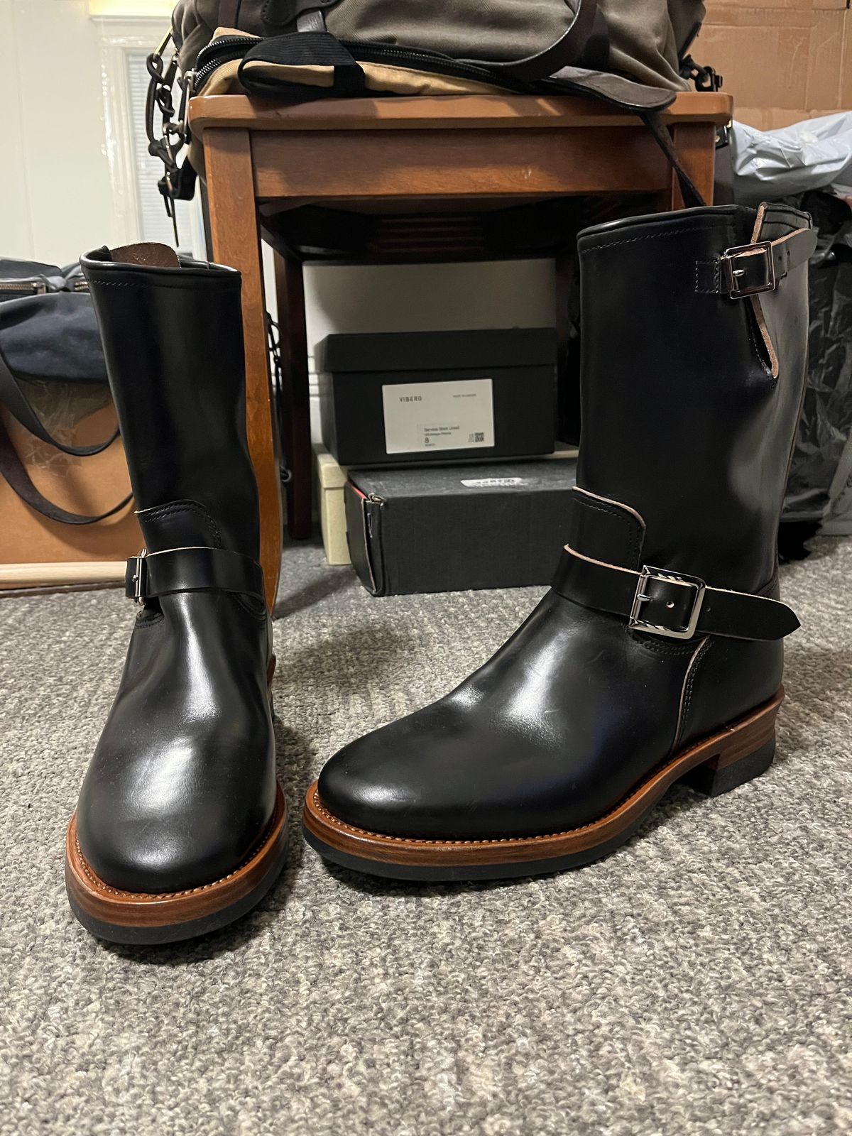 Photo by Faded.Patina on March 6, 2025 of the Crush on Retro 501 in Horween Black Chromexcel.
