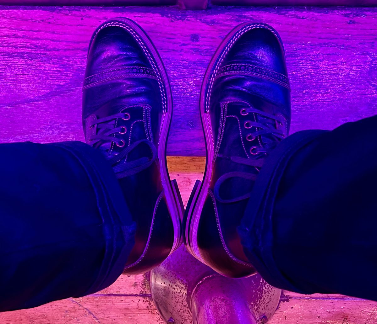 Photo by Faded.Patina on January 16, 2025 of the Jakkrabbits Service Boot in Shinki Black Teacore Horsehide.