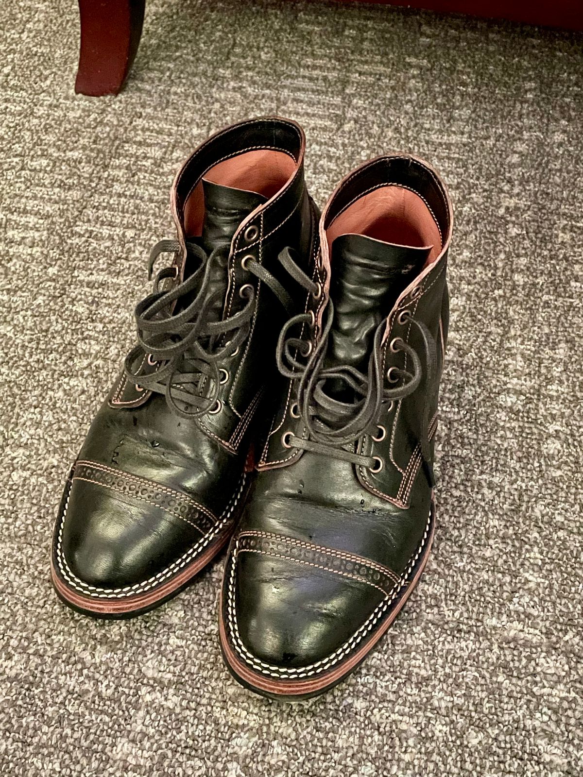 Photo by Faded.Patina on January 27, 2025 of the Jakkrabbits Service Boot in Shinki Black Teacore Horsehide.