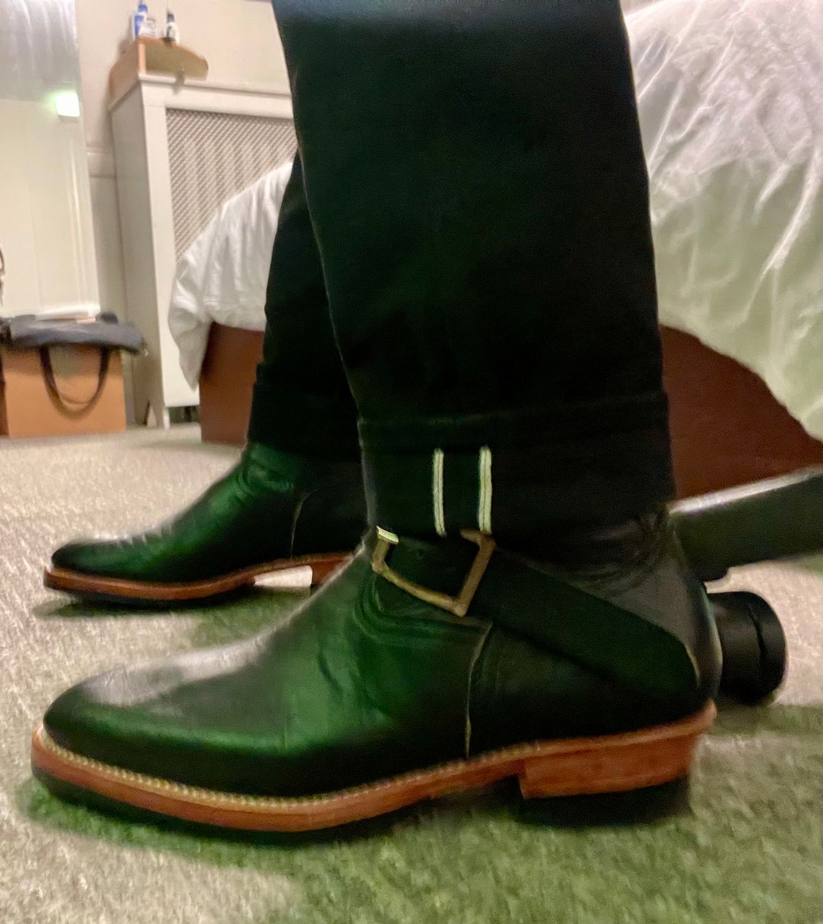 Photo by Faded.Patina on January 24, 2025 of the Briselblack The Keeper 'Type 2' Engineer Boot in Shinki Teacore Horsehide.