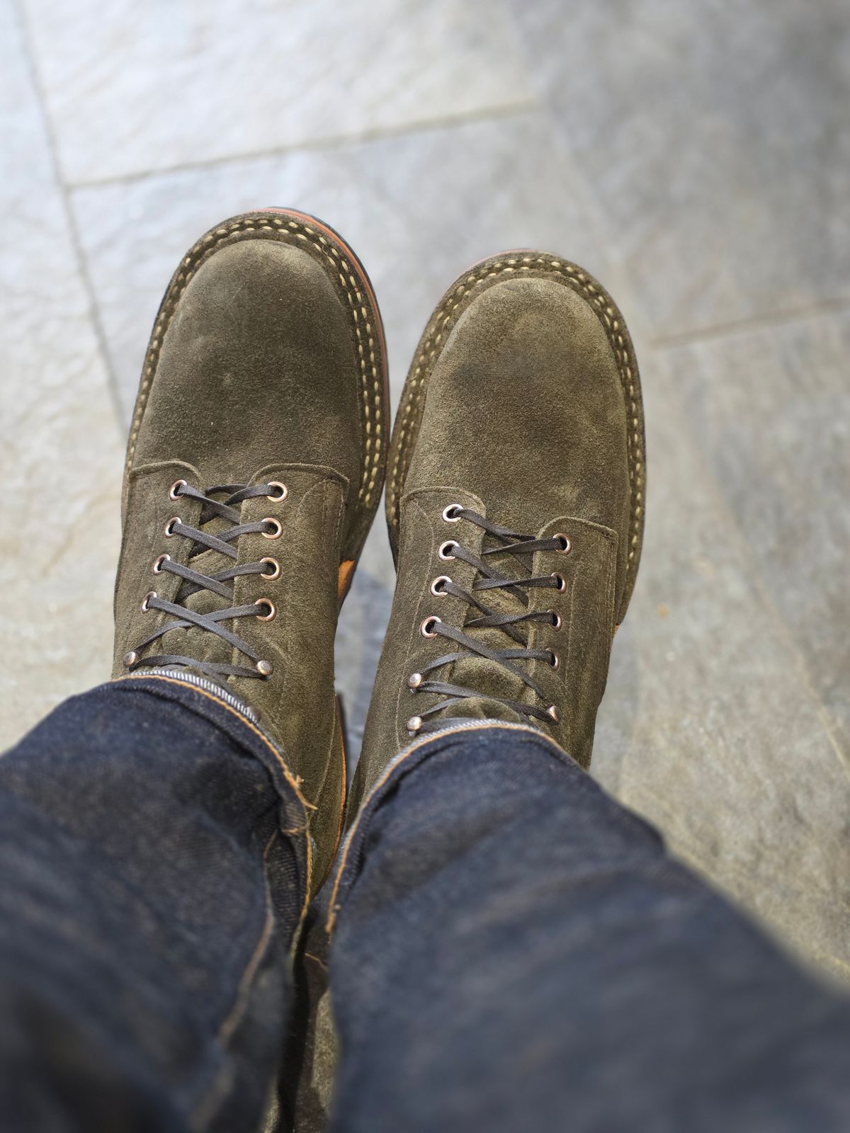 Photo by materialistic on March 27, 2026 of the Whites 355 HALF COMP LTD in C.F. Stead Snuff Desert Oasis Suede.