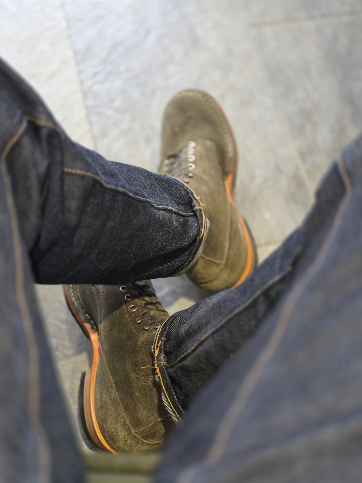 Photo by materialistic on March 27, 2026 of the Whites 355 HALF COMP LTD in C.F. Stead Snuff Desert Oasis Suede.