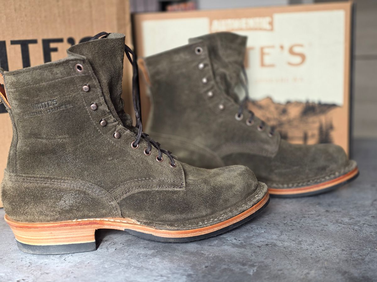 Photo by materialistic on March 29, 2026 of the Whites 355 HALF COMP LTD in C.F. Stead Snuff Desert Oasis Suede.