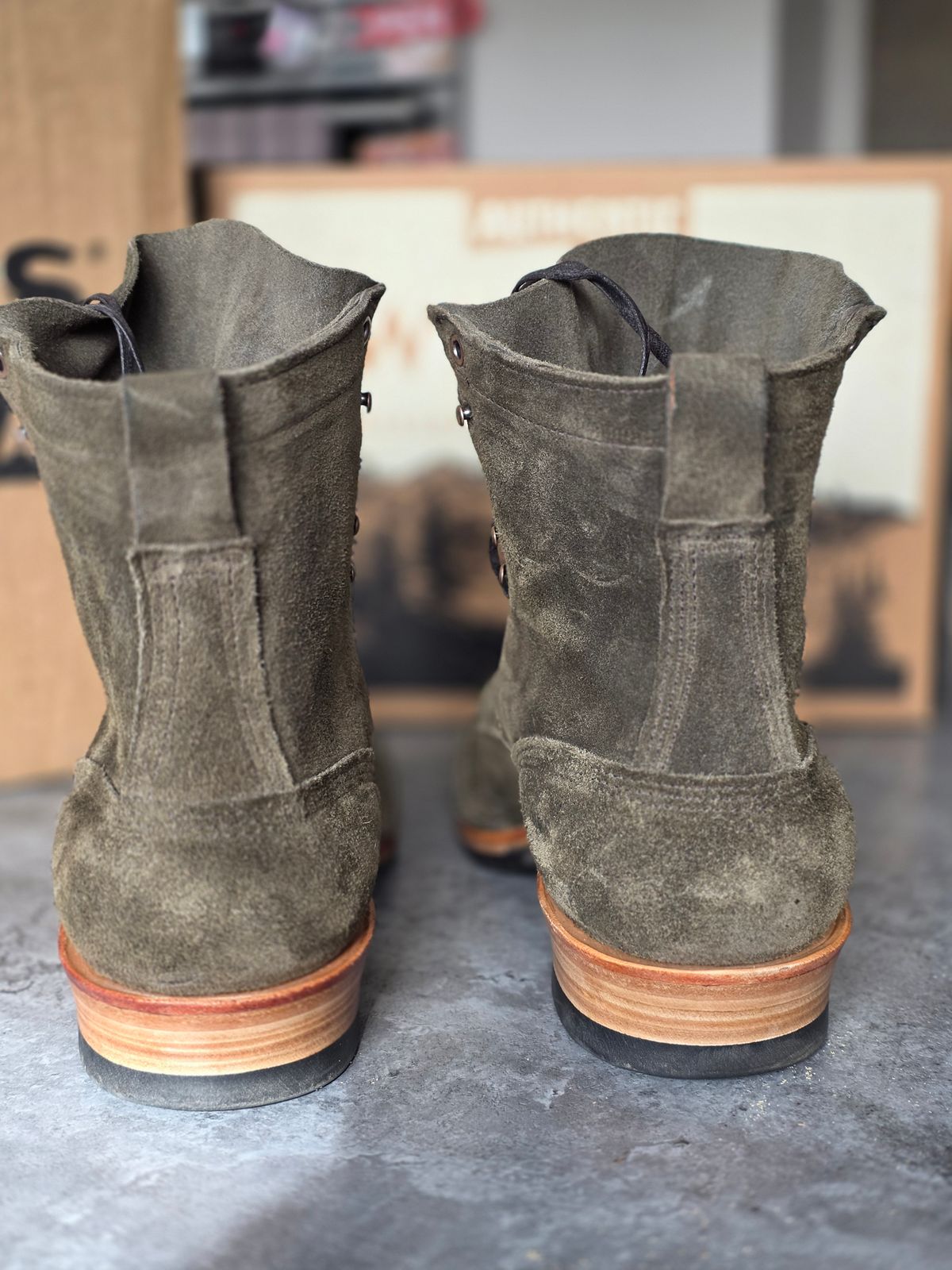 Photo by materialistic on March 29, 2026 of the Whites 355 HALF COMP LTD in C.F. Stead Snuff Desert Oasis Suede.