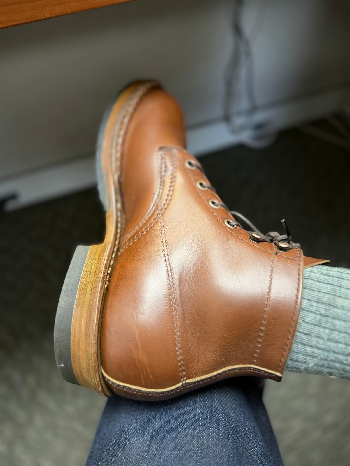Photo by peanutsngranola on June 11, 2026 of the White's Semi-Dress in Horween British Tan Chromexcel.