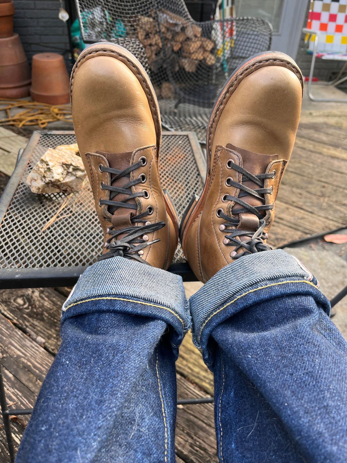 Photo by peanutsngranola on March 6, 2025 of the White's MP-Sherman Plain Toe in Horween Natural Chromexcel.