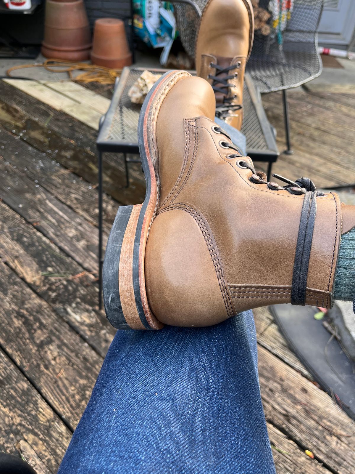 Photo by peanutsngranola on March 6, 2025 of the White's MP-Sherman Plain Toe in Horween Natural Chromexcel.