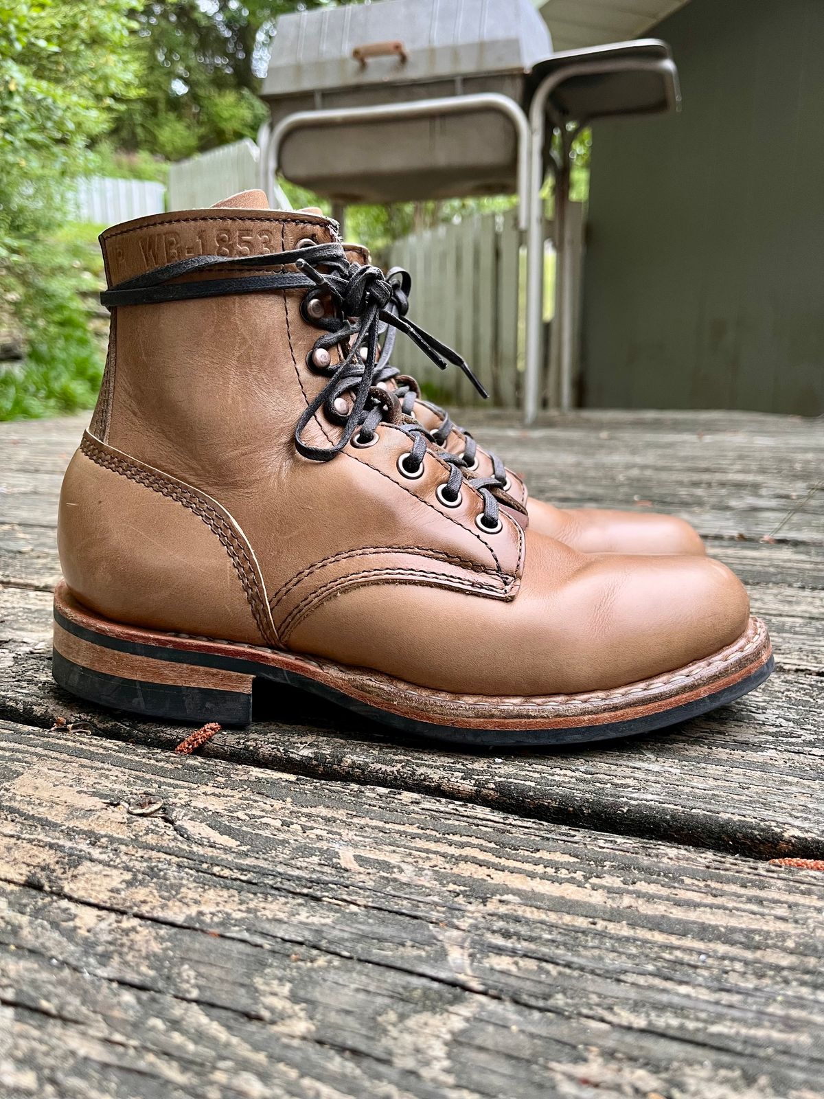 Photo by peanutsngranola on April 14, 2025 of the White's MP-Sherman Plain Toe in Horween Natural Chromexcel.