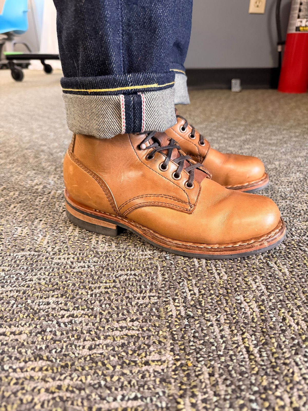 Photo by peanutsngranola on October 17, 2025 of the White's MP-Sherman Plain Toe in Horween Natural Chromexcel.