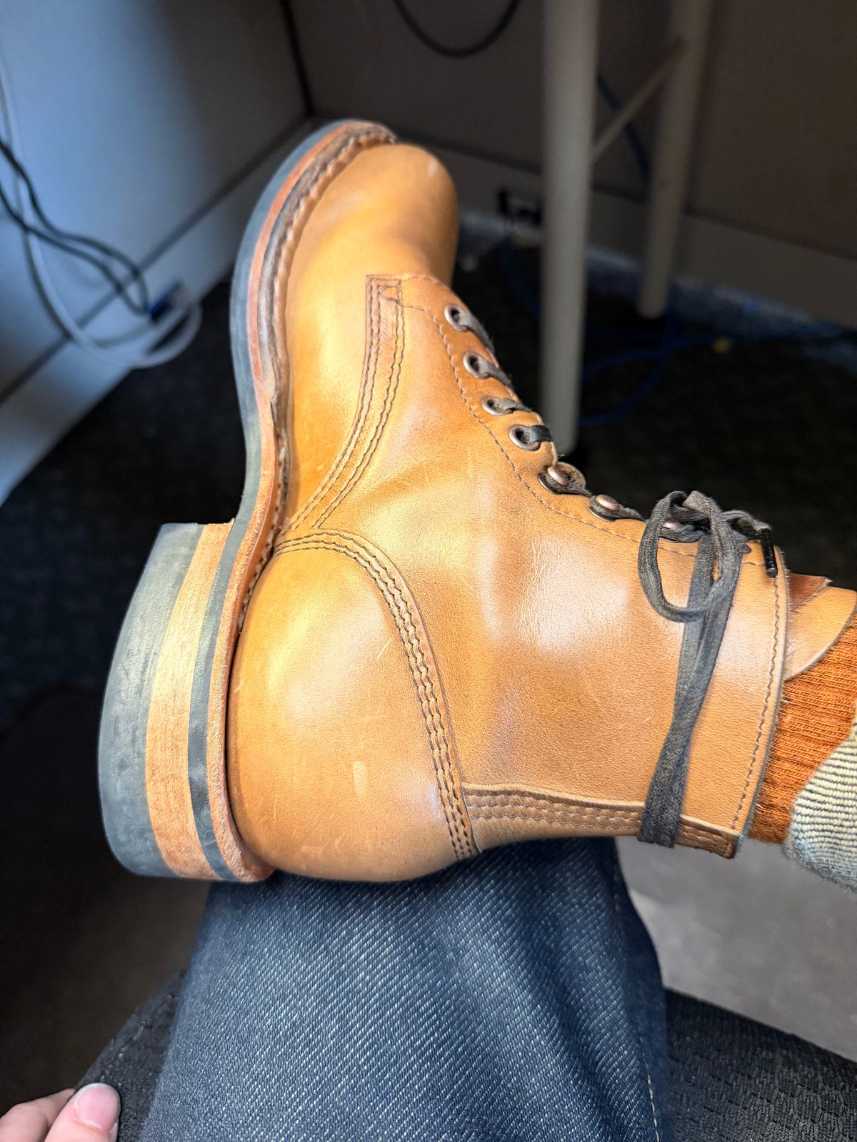 Photo by peanutsngranola on October 17, 2025 of the White's MP-Sherman Plain Toe in Horween Natural Chromexcel.