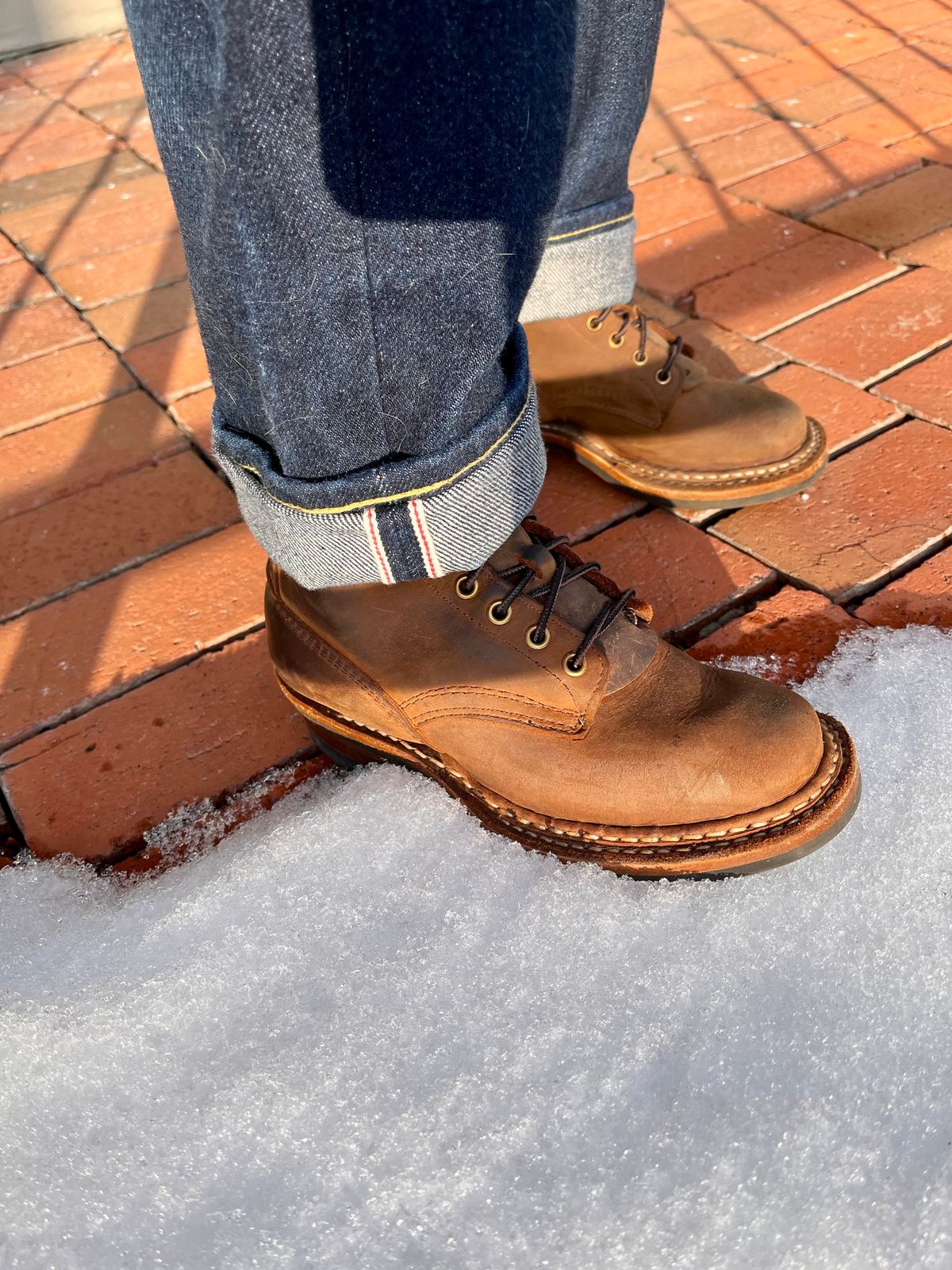 Photo by peanutsngranola on January 14, 2025 of the White's Farmer/Rancher in Seidel Distressed Smooth.