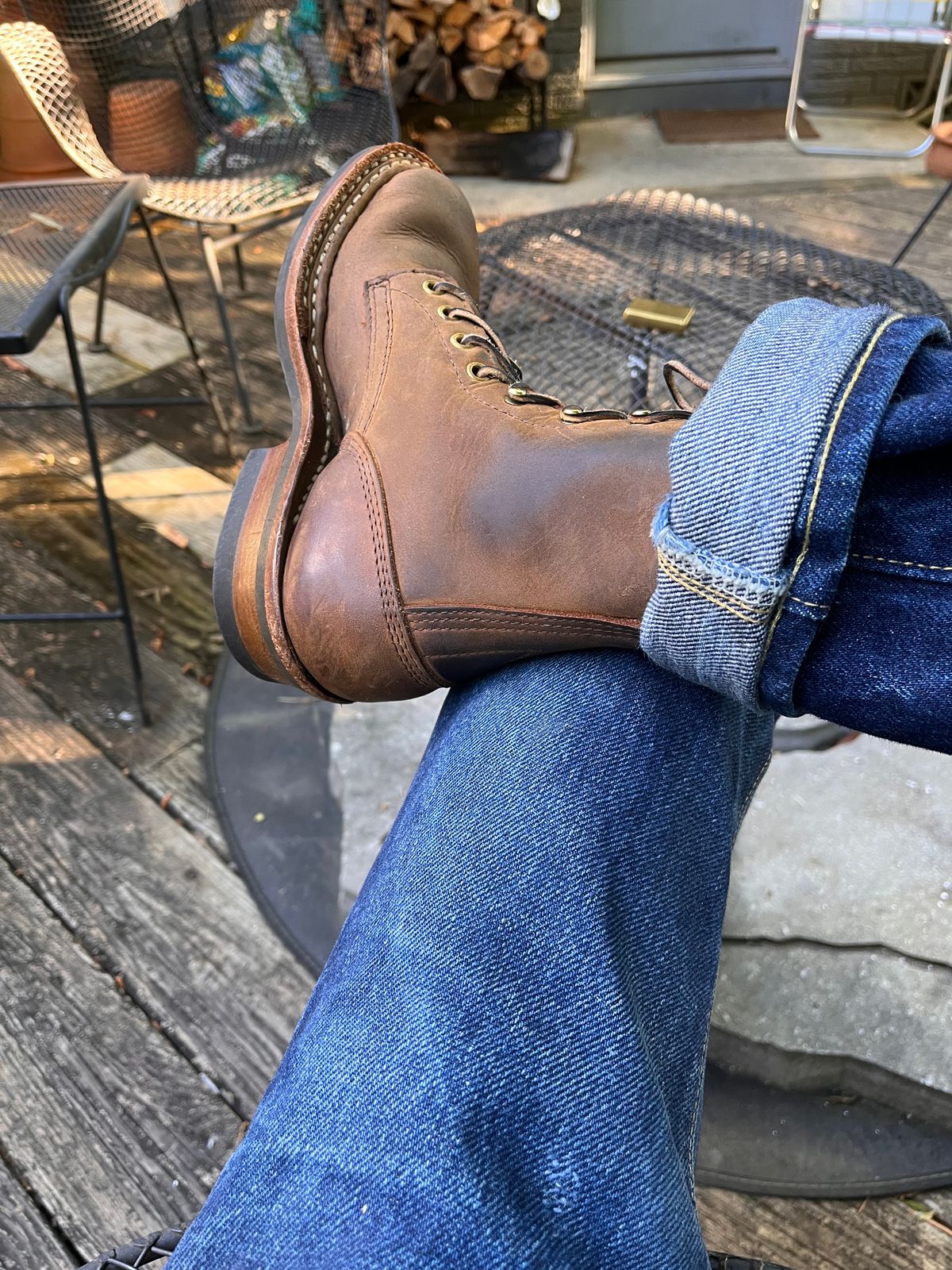 Photo by peanutsngranola on May 4, 2025 of the White's Farmer/Rancher in Seidel Distressed Smooth.