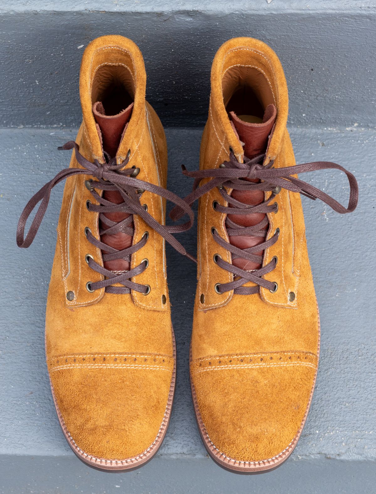 Photo by JewishJesus on February 21, 2026 of the Kiattoko Old Boy in Horween Wheat Chamois & Badalassi Carlo Tobacco Minerva.