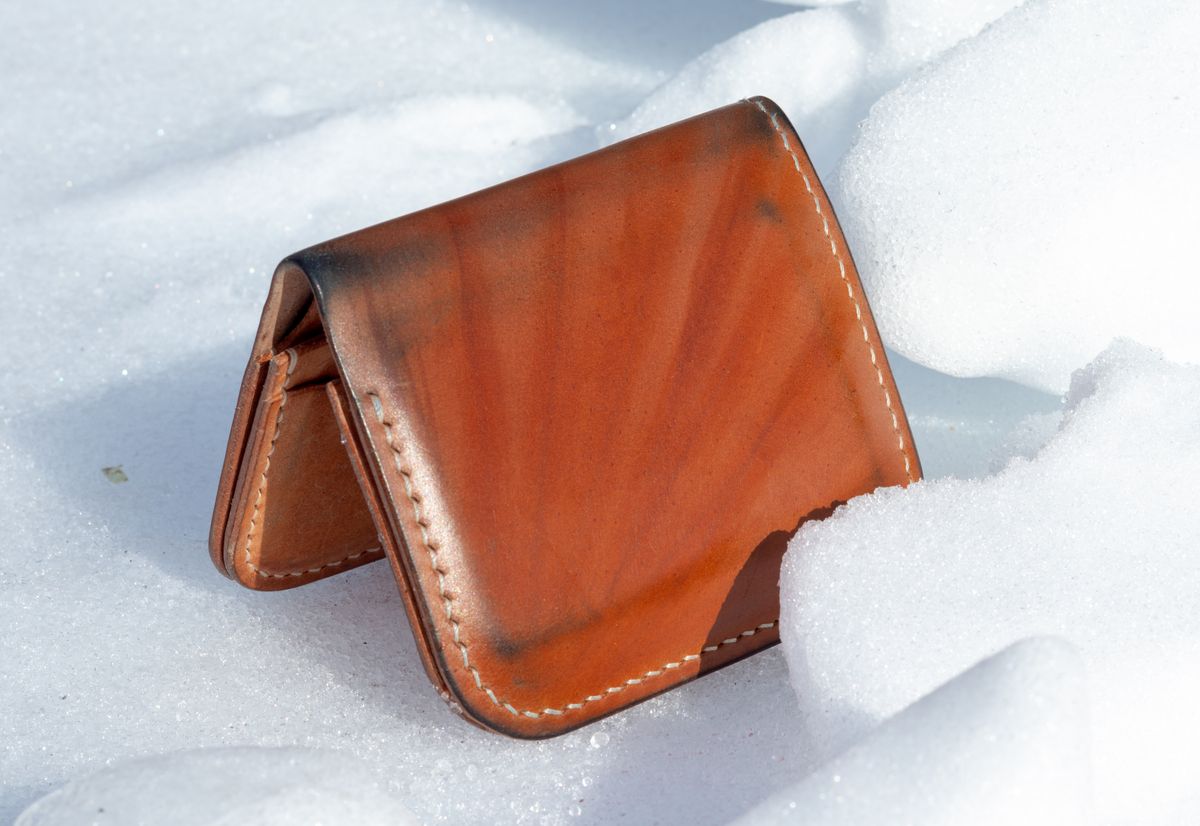 Photo by JewishJesus on January 30, 2026 of the Wild Frontier Goods Frontier Bifold Wallet in Kakishibu Hand Painted Shell Cordovan & Natural Buffed Cowhide.