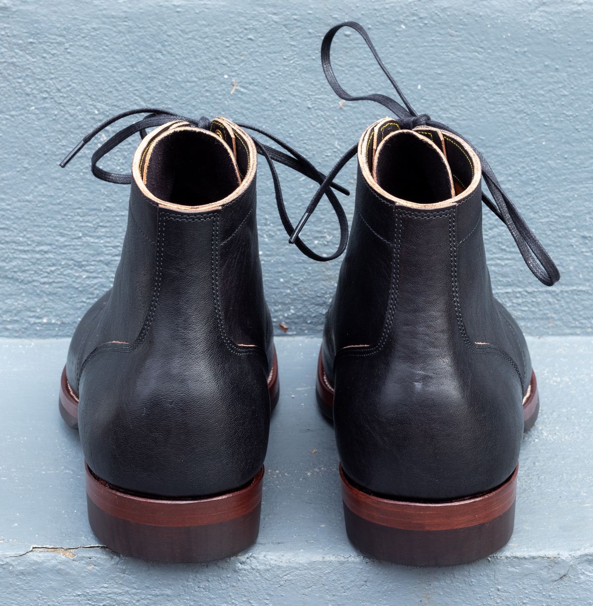 Photo by JewishJesus on February 21, 2026 of the Iron Boots The Chosen Dog in Maryam Black Washed Horsebutt.