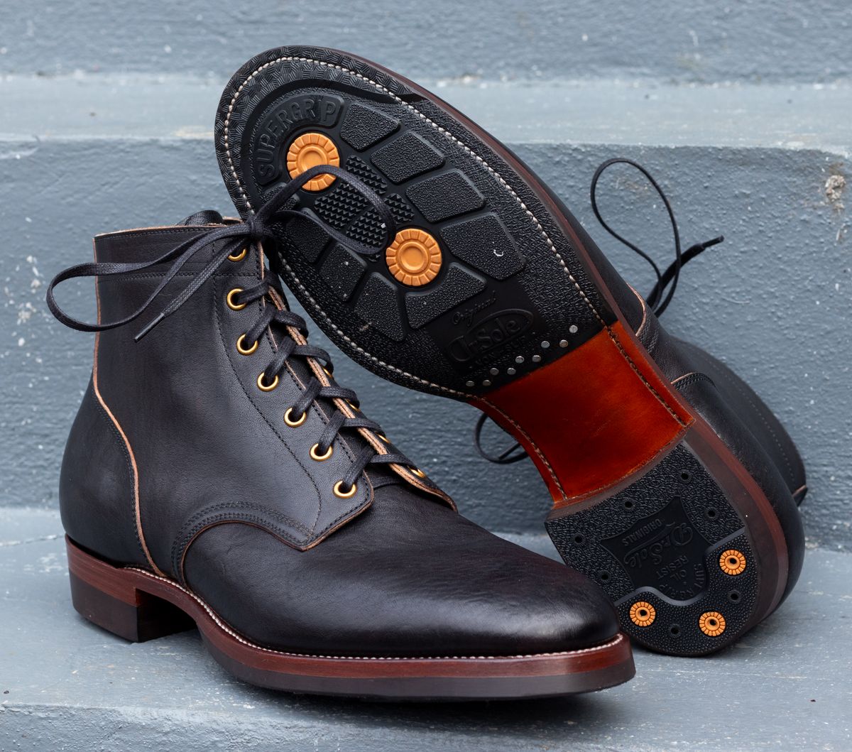 Photo by JewishJesus on February 21, 2026 of the Iron Boots The Chosen Dog in Maryam Black Washed Horsebutt.