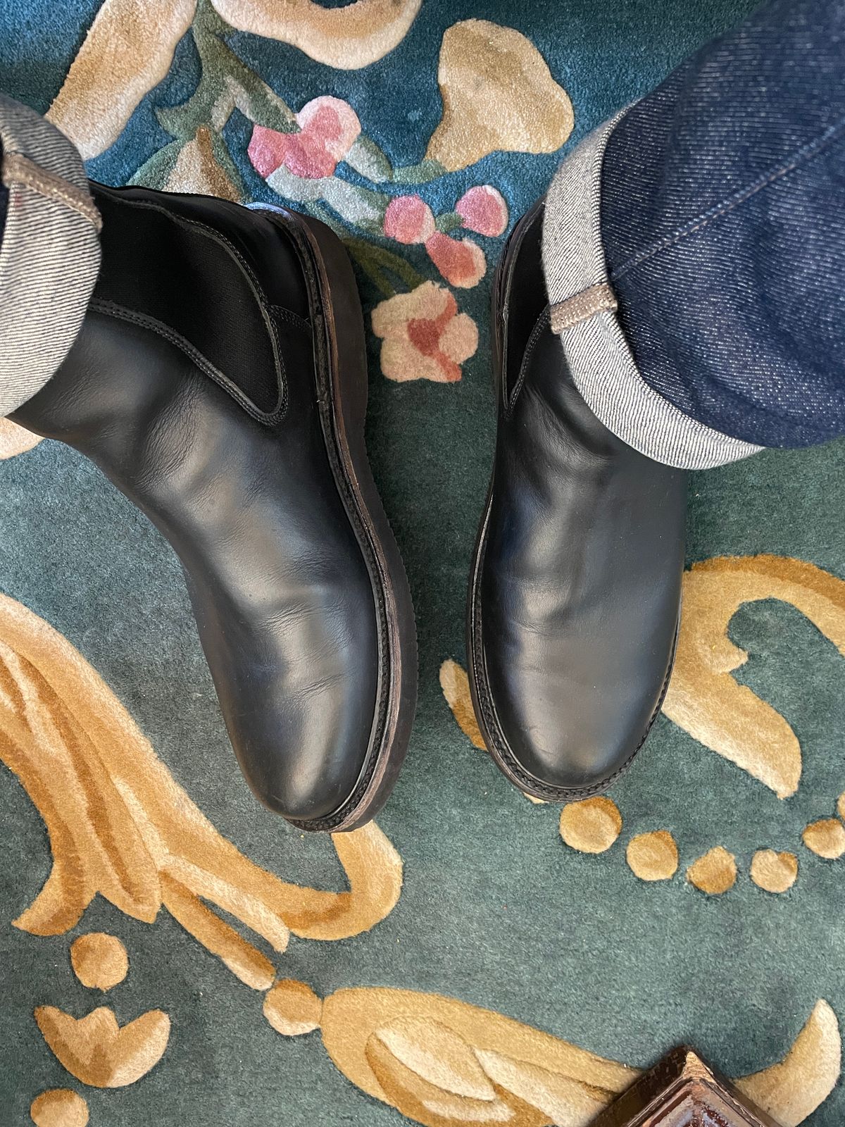 Photo by thedrunkdunker on June 25, 2025 of the Rhodes Boone Chelsea Boot in Unknown Leather.