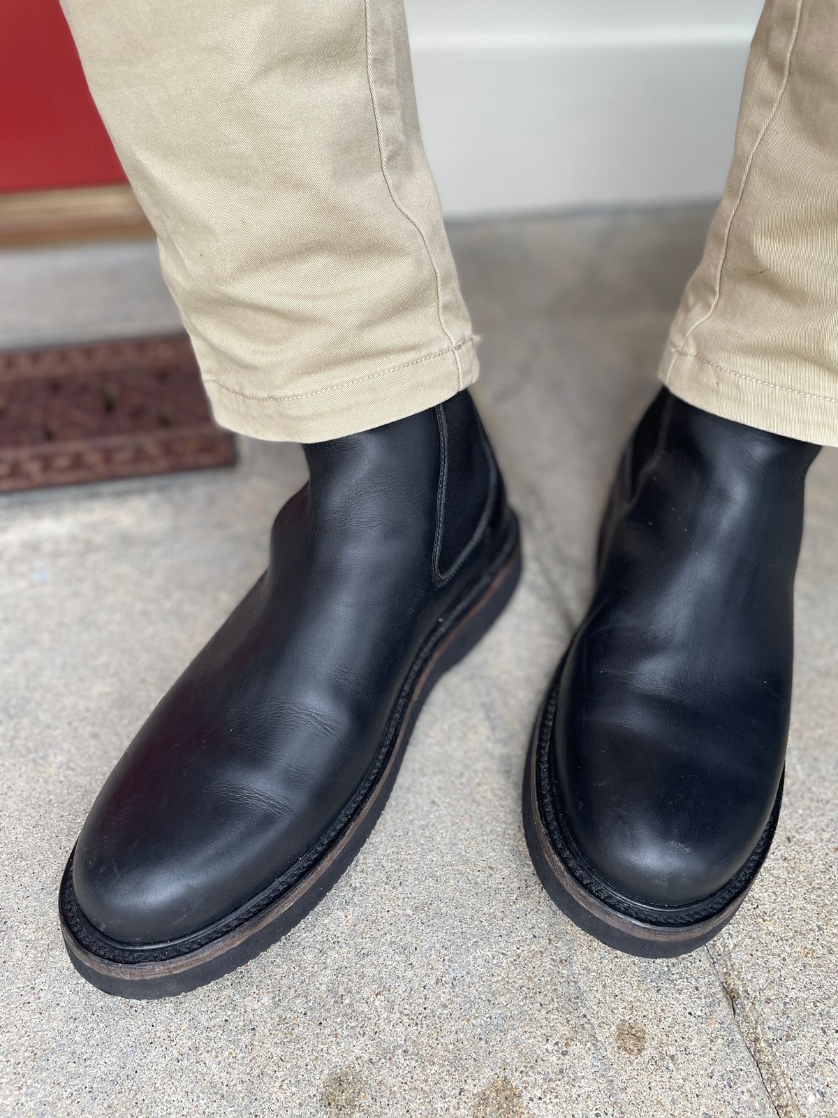 Photo by thedrunkdunker on June 28, 2025 of the Rhodes Boone Chelsea Boot in Unknown Leather.