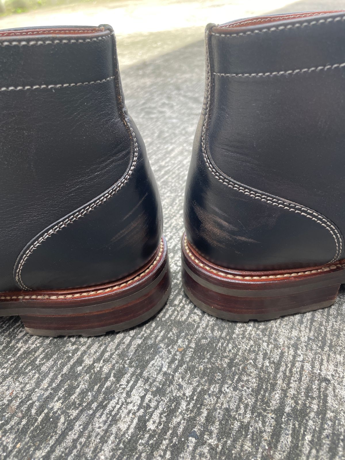 Photo by thedrunkdunker on September 14, 2025 of the Caswell Boot Company Lisbon in Horween Black Chromexcel.