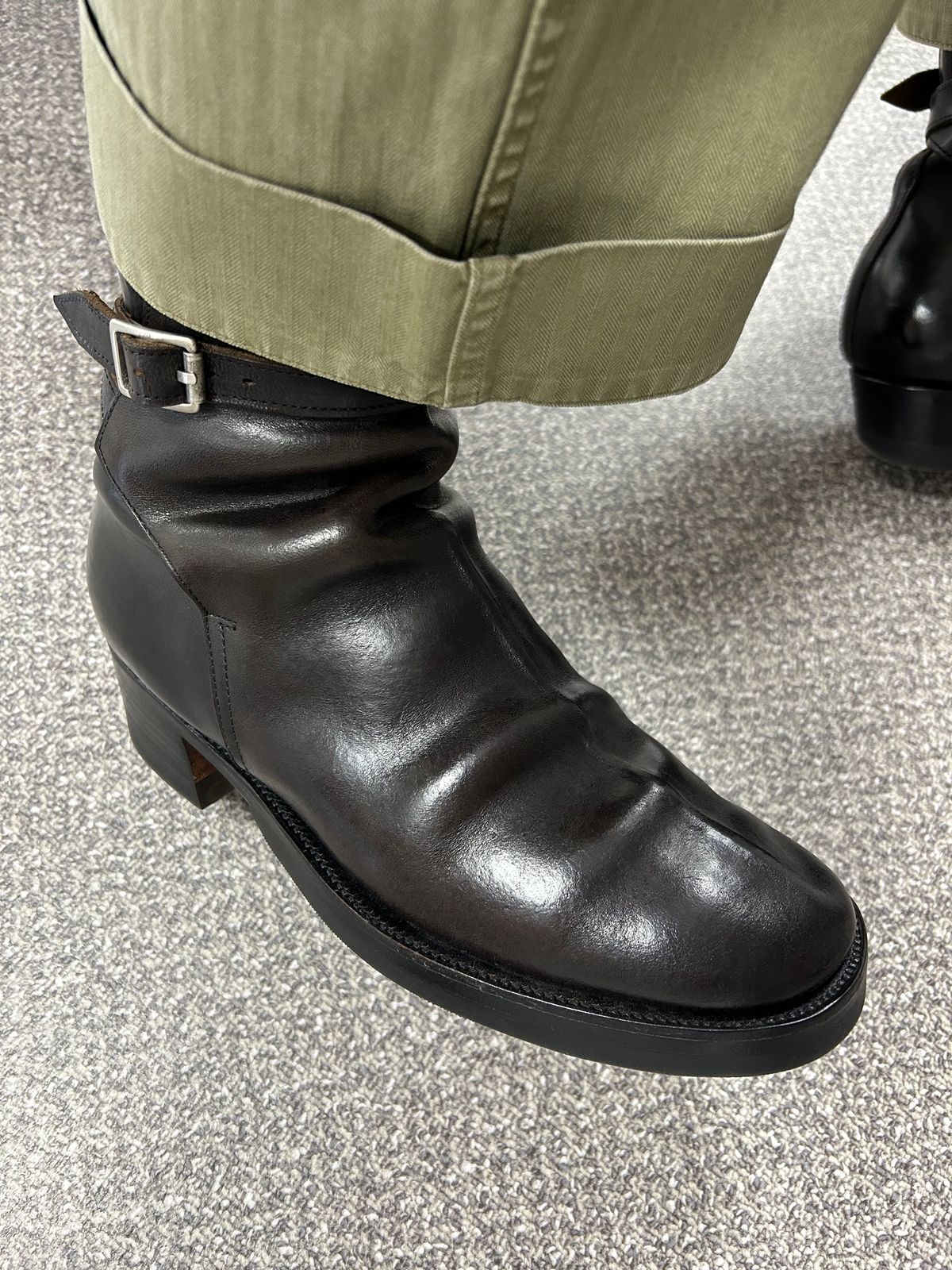 Photo by Patrick_Kwon on April 29, 2025 of the Clinch Jodhpur Boots in Black-Overdyed Horsebutt.