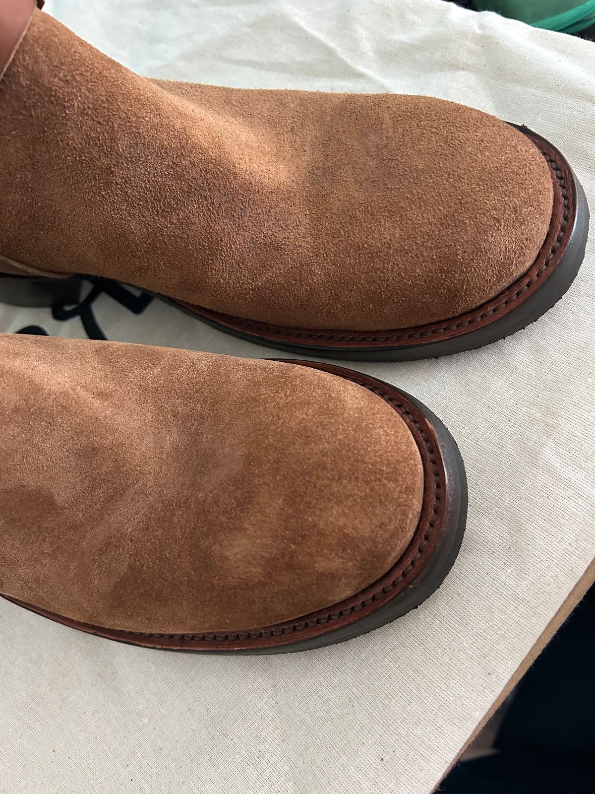 Photo by Patrick_Kwon on August 20, 2025 of the RRL Engineer Boots in Brown Roughout Suede.