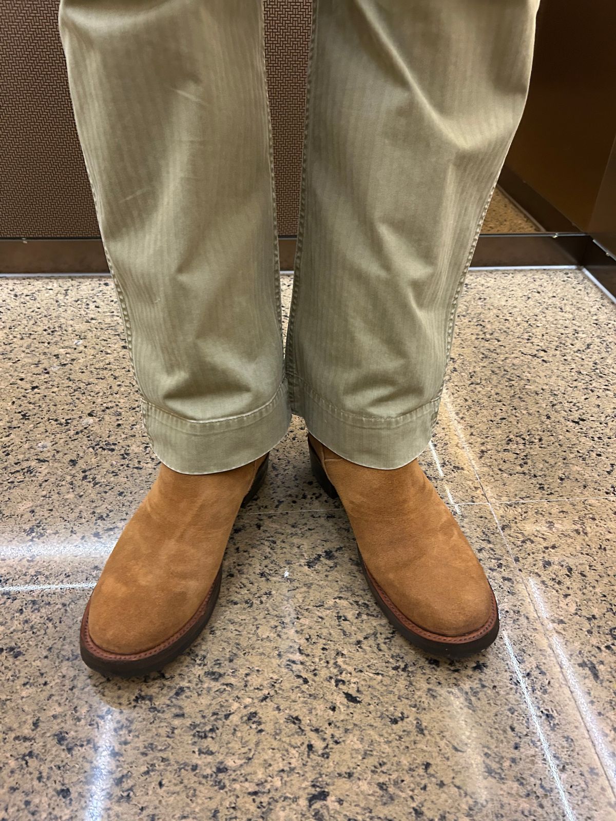 Photo by Patrick_Kwon on September 28, 2025 of the RRL Engineer Boots in Brown Roughout Suede.
