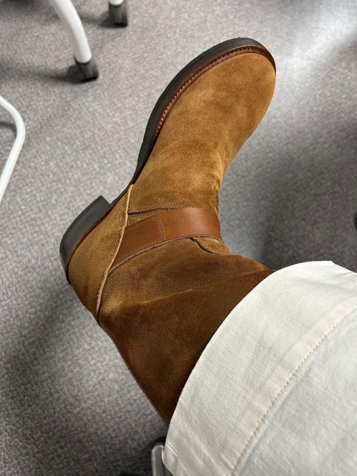 Photo by Patrick_Kwon on October 23, 2025 of the RRL Engineer Boots in Brown Roughout Suede.