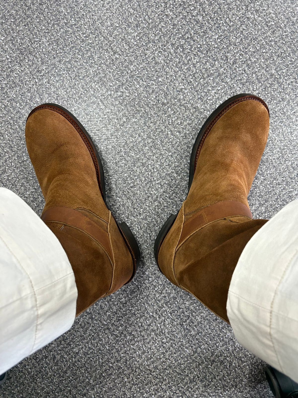 Photo by Patrick_Kwon on October 24, 2025 of the RRL Engineer Boots in Brown Roughout Suede.