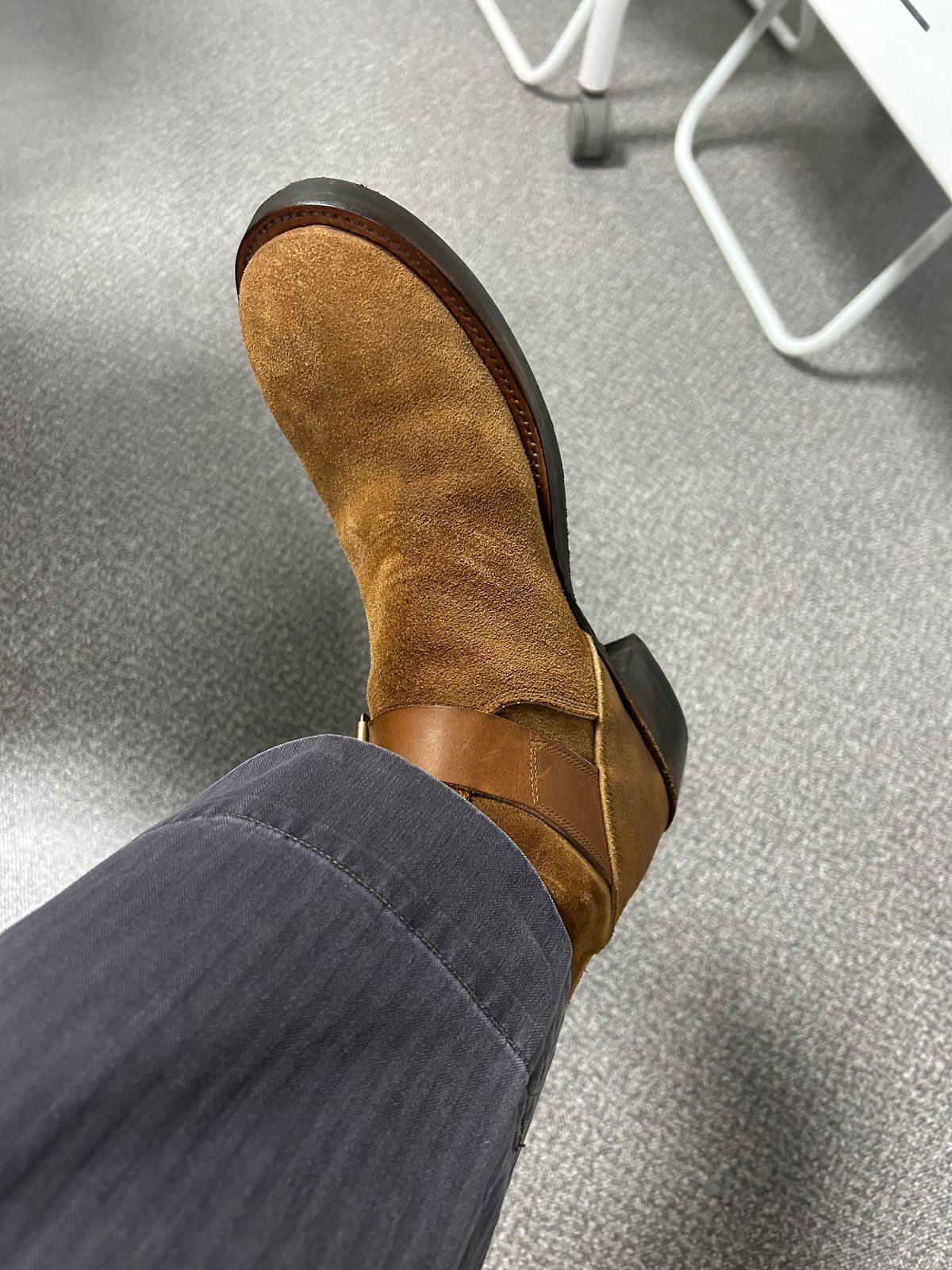 Photo by Patrick_Kwon on November 4, 2025 of the RRL Engineer Boots in Brown Roughout Suede.