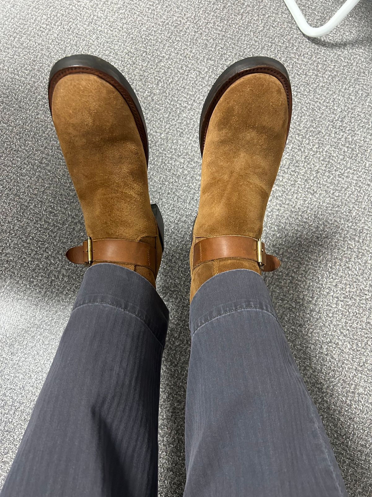 Photo by Patrick_Kwon on November 4, 2025 of the RRL Engineer Boots in Brown Roughout Suede.