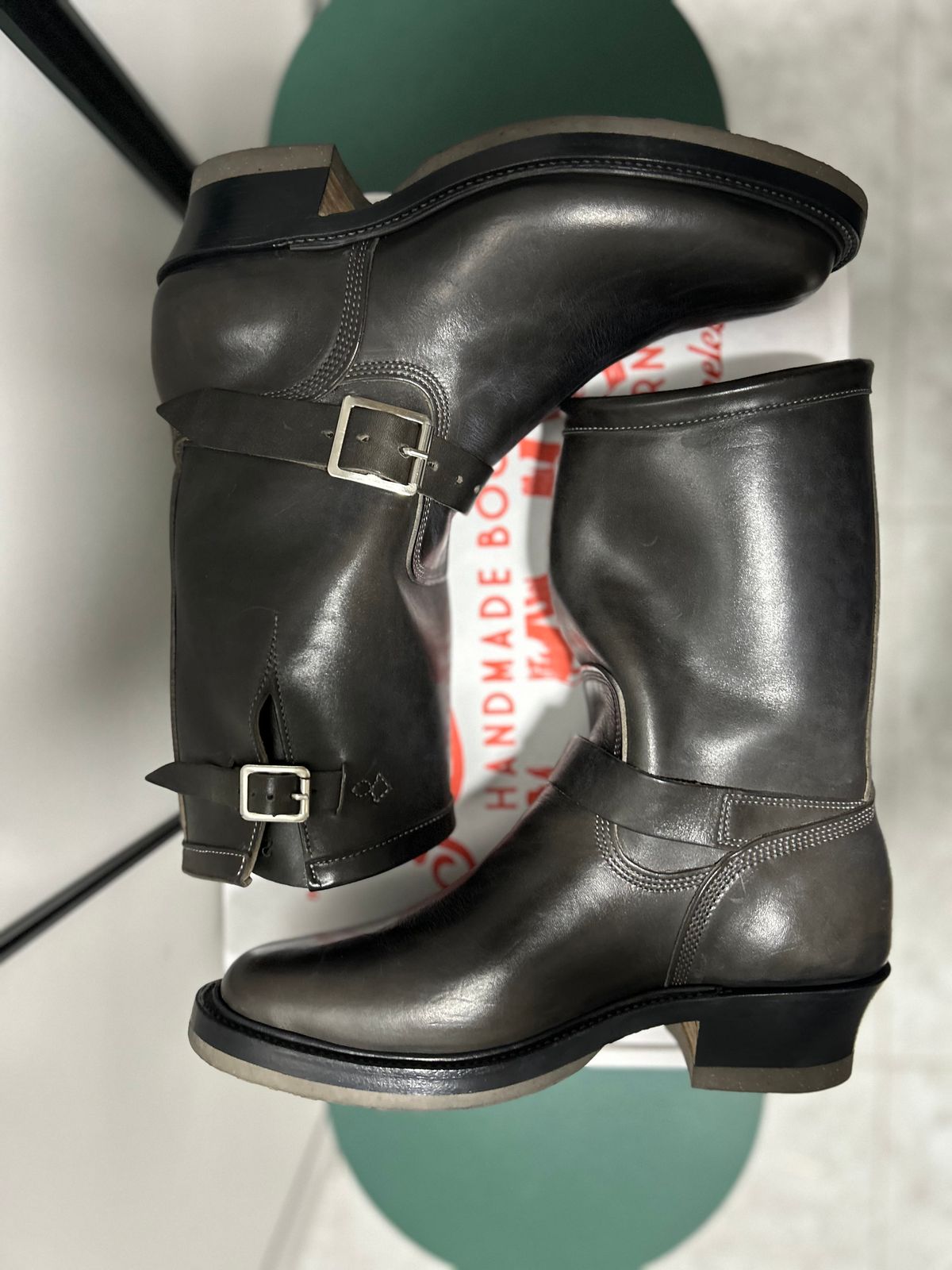 Photo by Patrick_Kwon on March 30, 2026 of the Role Club Engineer Boots in Grey Maryam Italy Horsebutt.