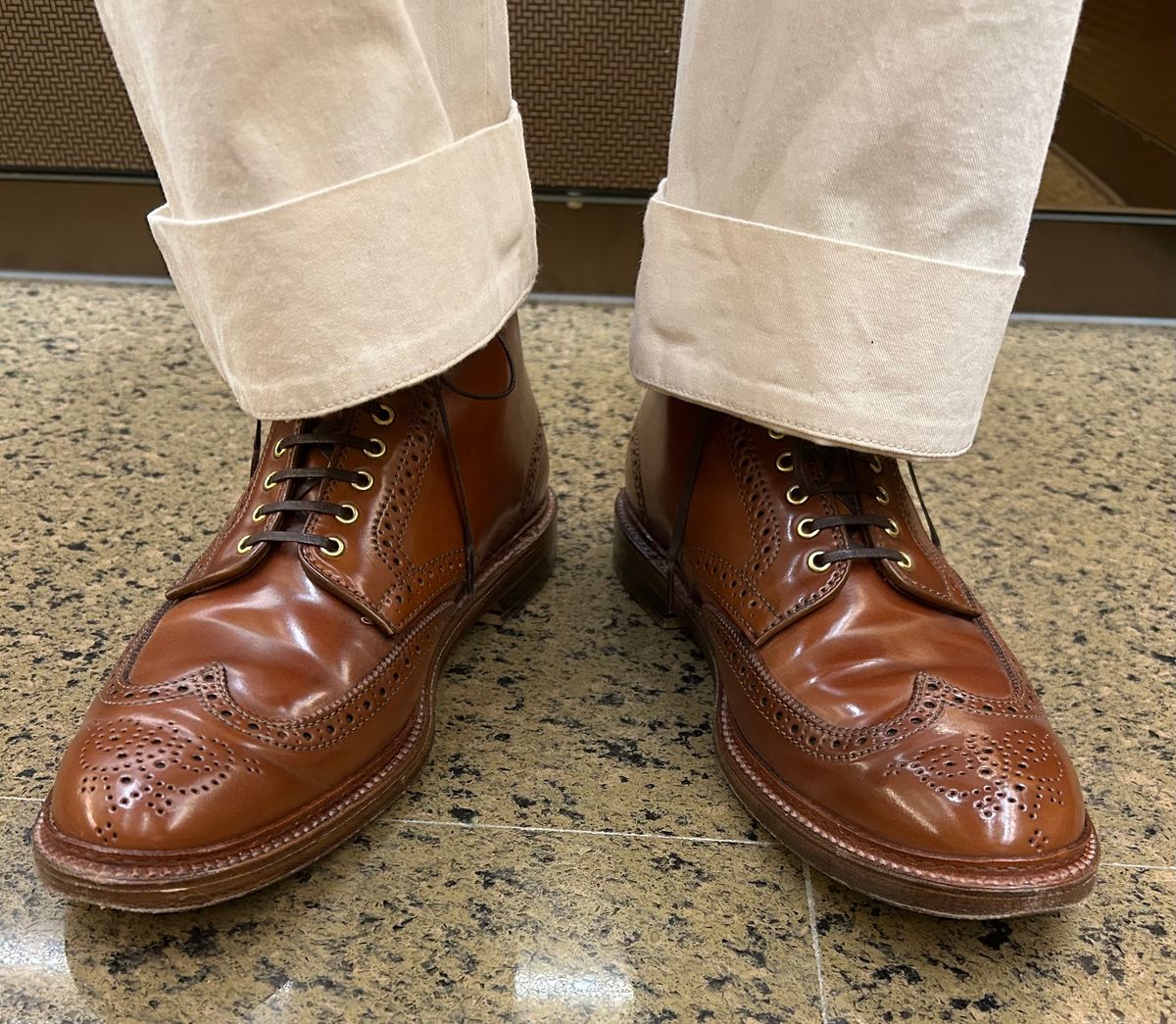 Photo by Patrick_Kwon on April 28, 2025 of the Alden Wingtip Boot in Horween Amaretto Shell Cordovan.